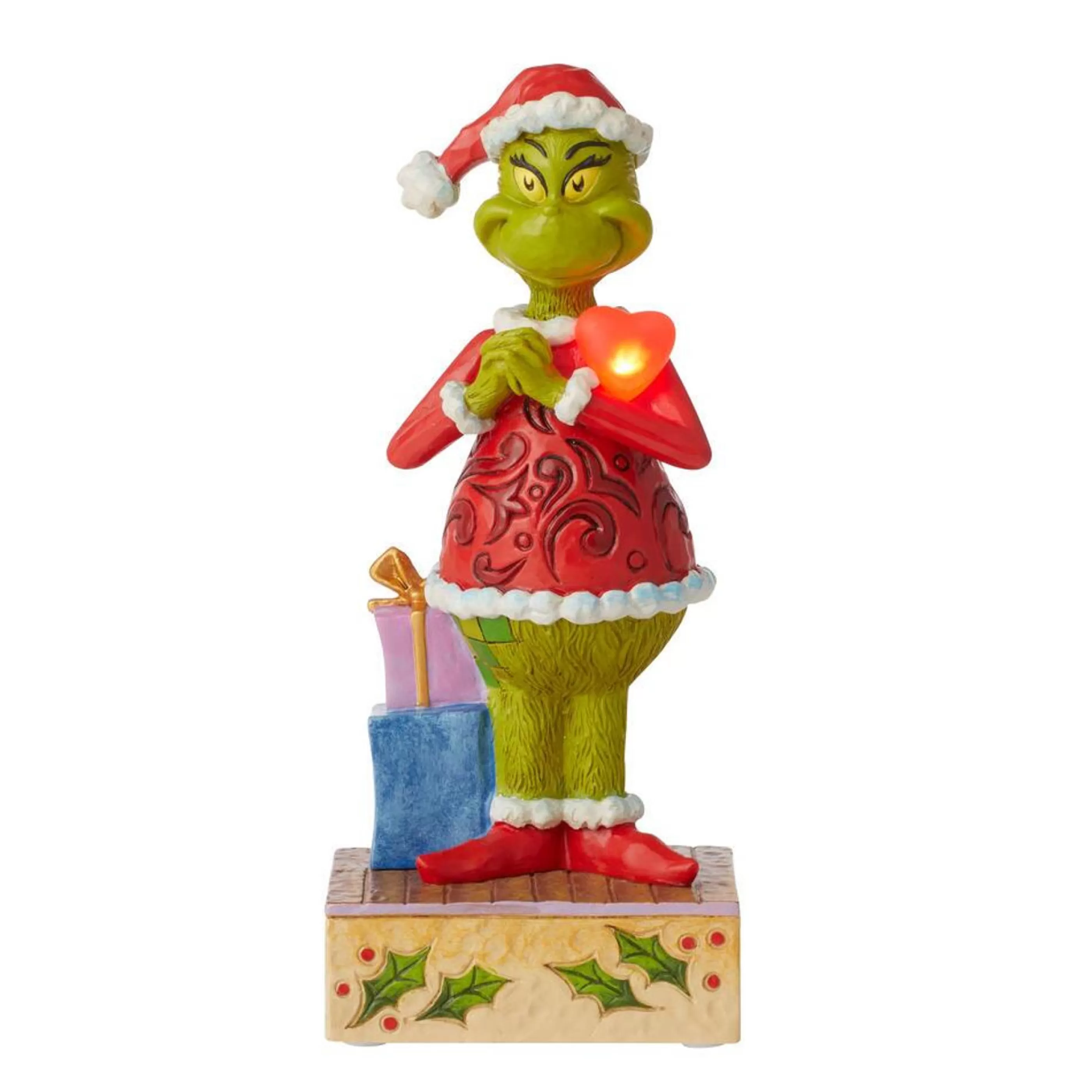 Grinch by Dr Seuss Table Top Decorations | Dr Seuss Grinch With Blinking Heart Statue - 18Cm