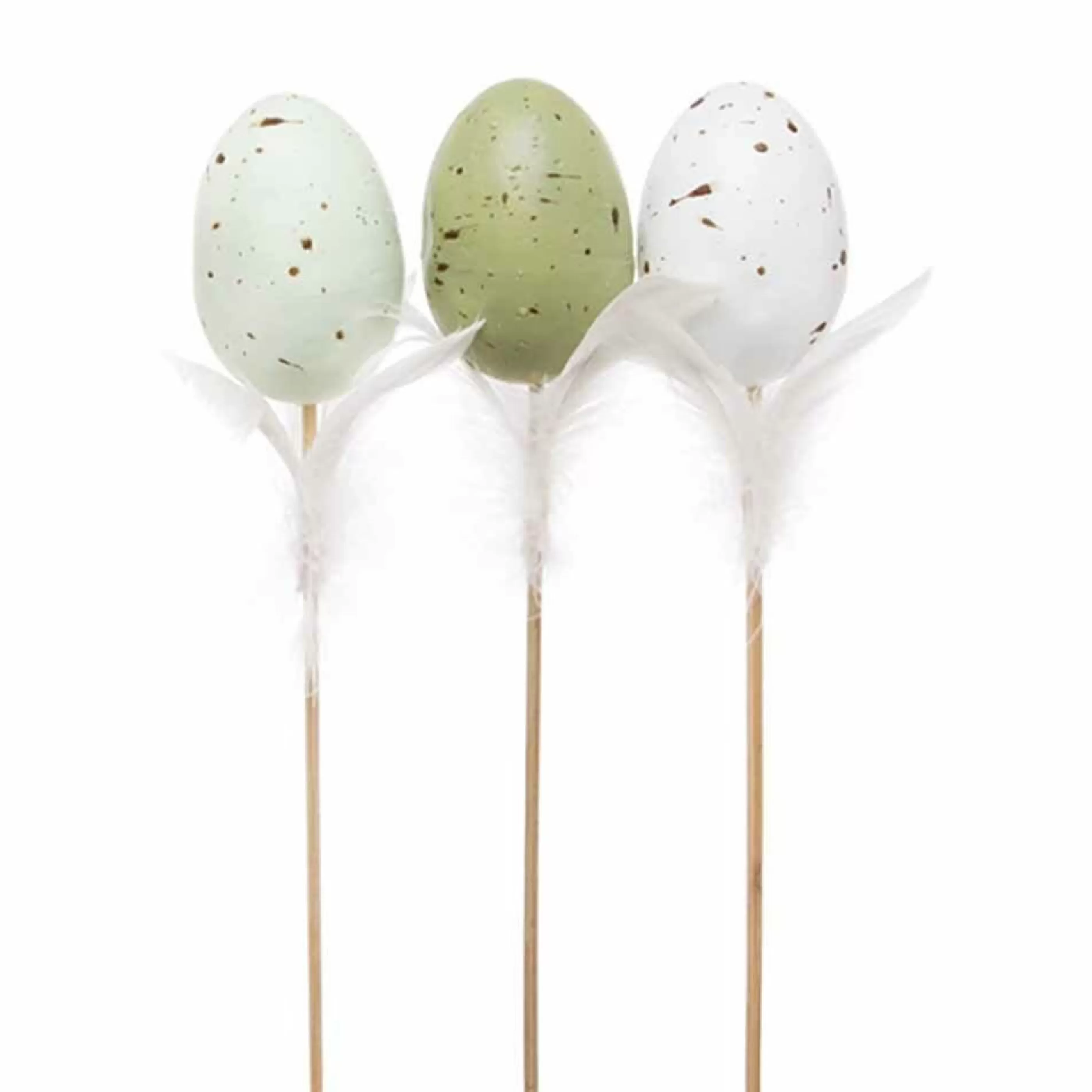 Easter Town Table Top Decorations | Easter Egg Pick With Feathers (Pack Of 3) - 28Cm