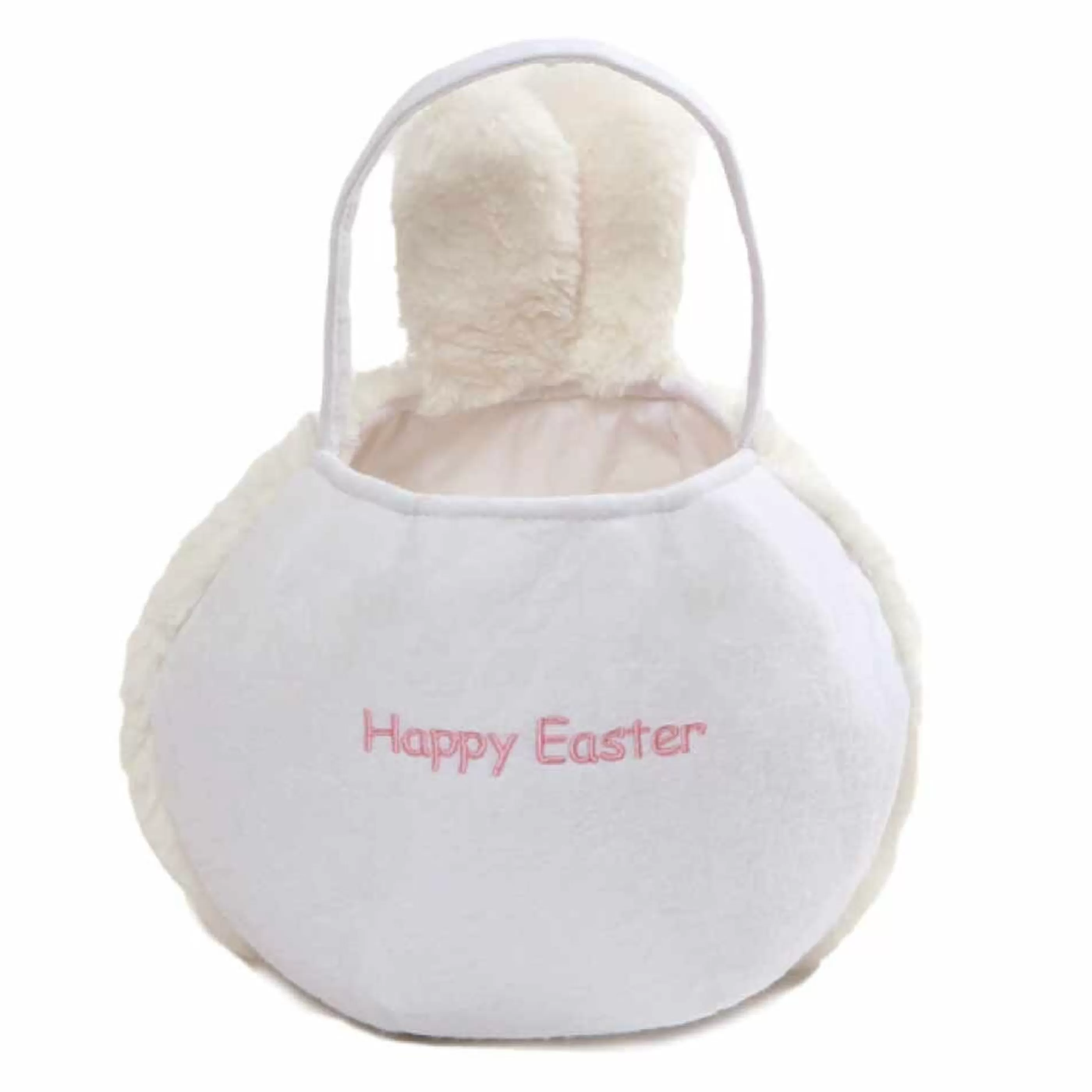 Easter Town Table Top Decorations | Easter Fluffy Bunny Basket With Handle - 16.5Cm