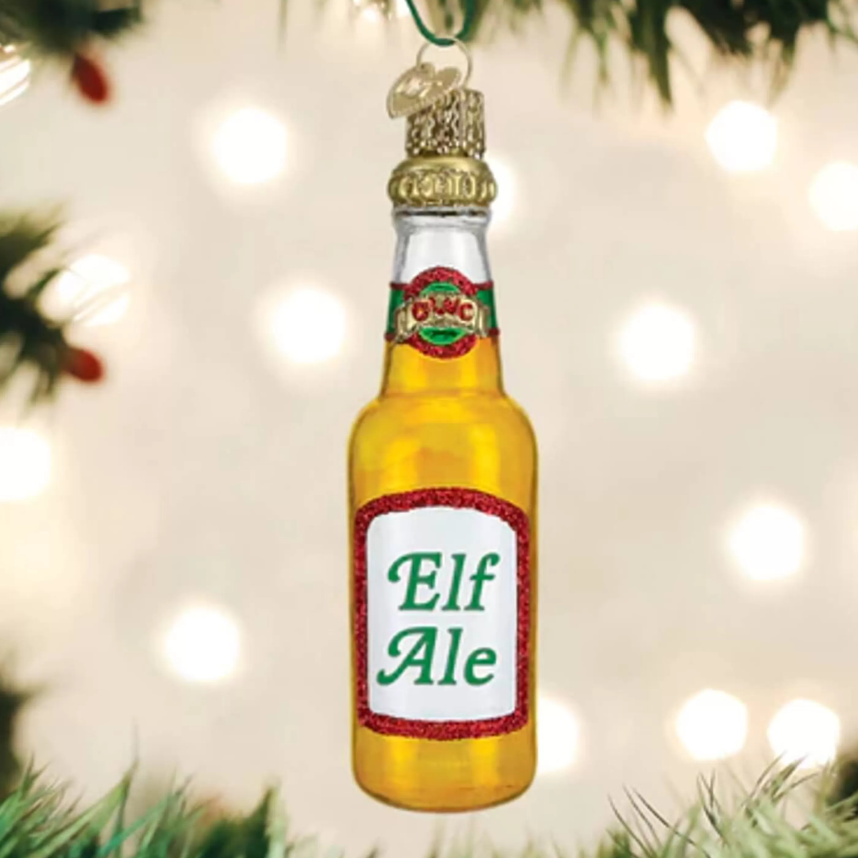 Old World Christmas Glass Hanging Christmas Ornaments | Elf Ale Beer Bottle Glass Ornament - 10Cm