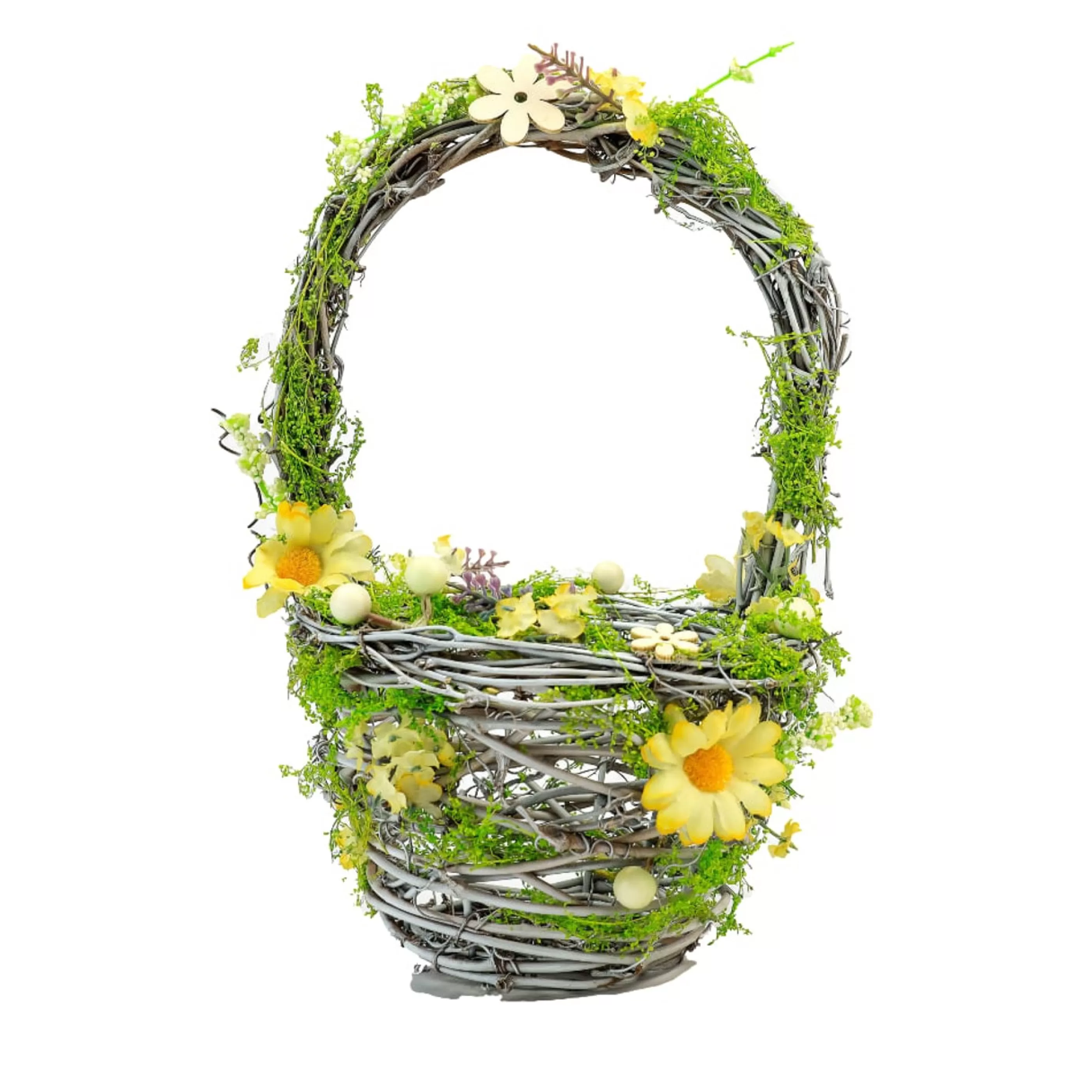 Easter Town Floristry | Floral Daisy Easter Basket With Handle - 27Cm