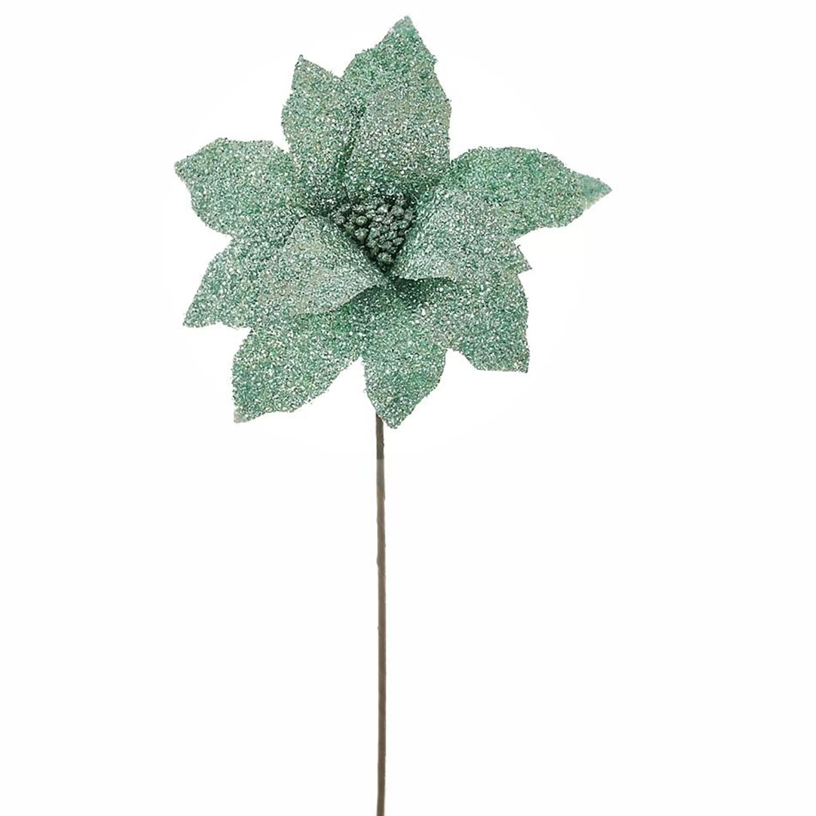 * Poinsettia Decorations | Frozen Green Glittered Poinsettia - 31Cm