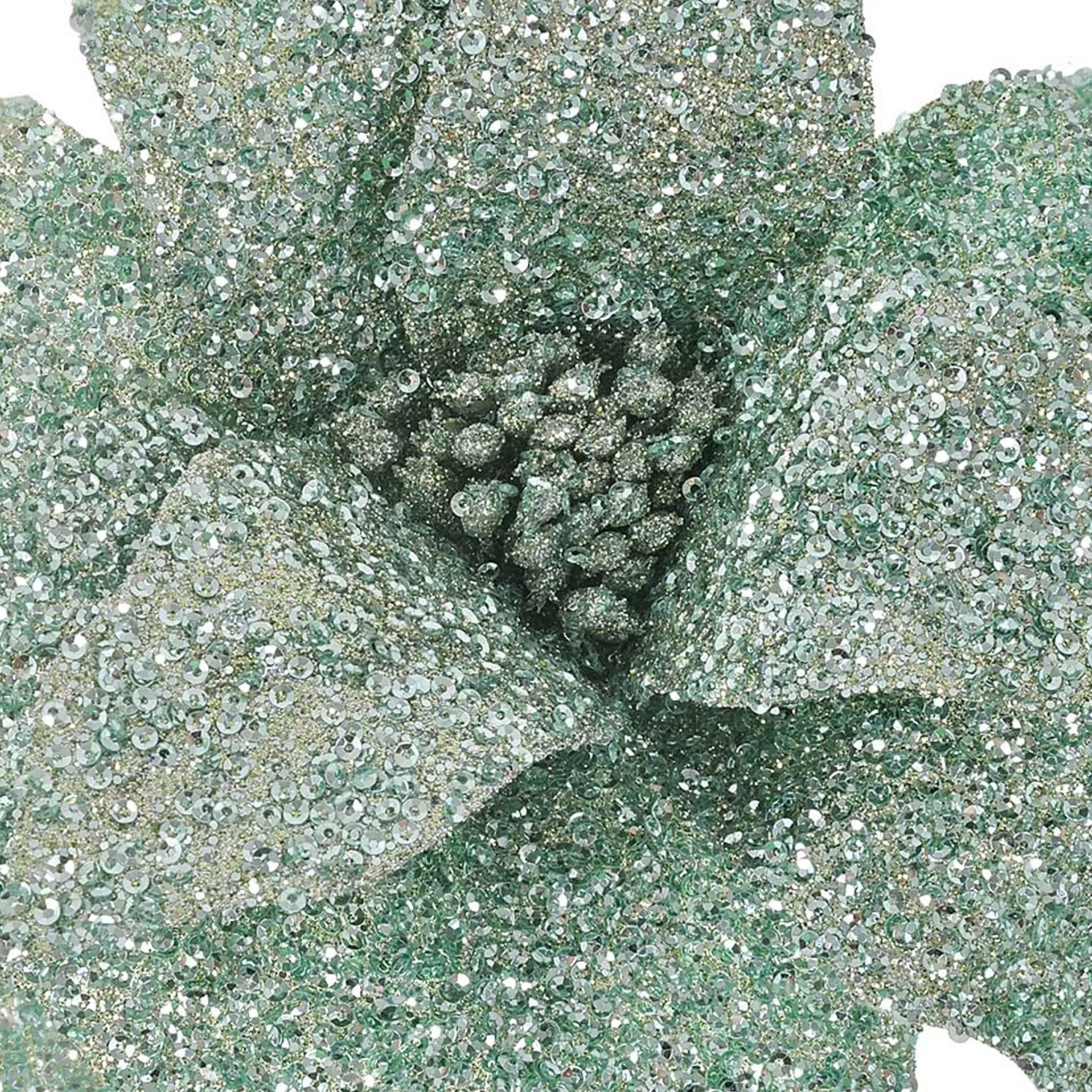 * Poinsettia Decorations | Frozen Green Glittered Poinsettia - 31Cm