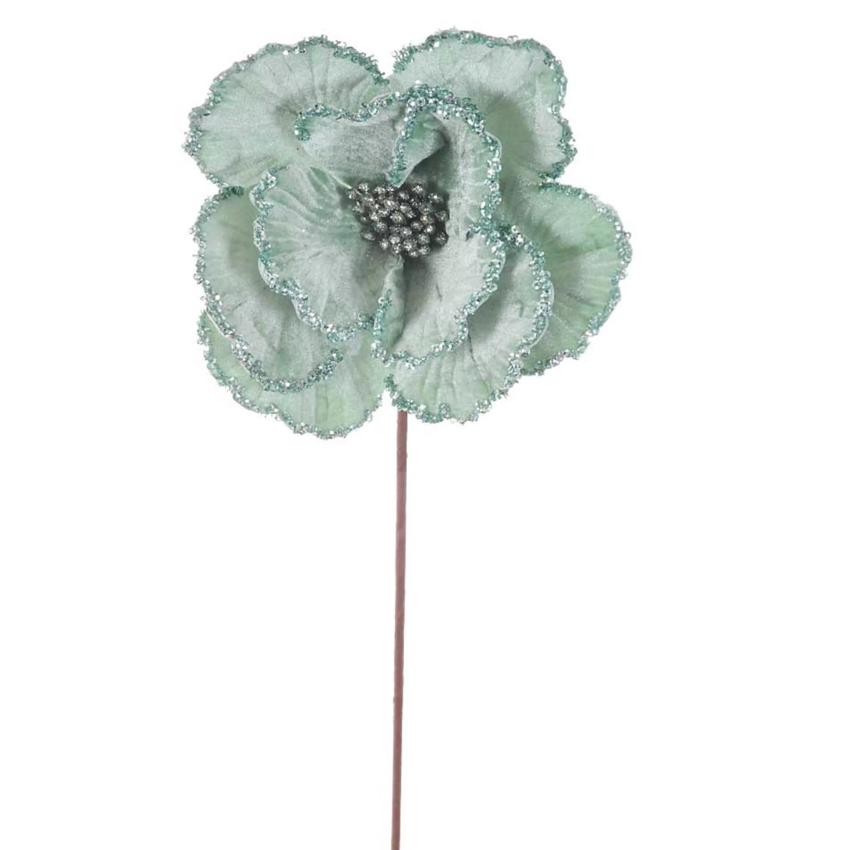 * Floristry | Frozen Green Velvet Magnolia With Glittered Edge - 22Cm