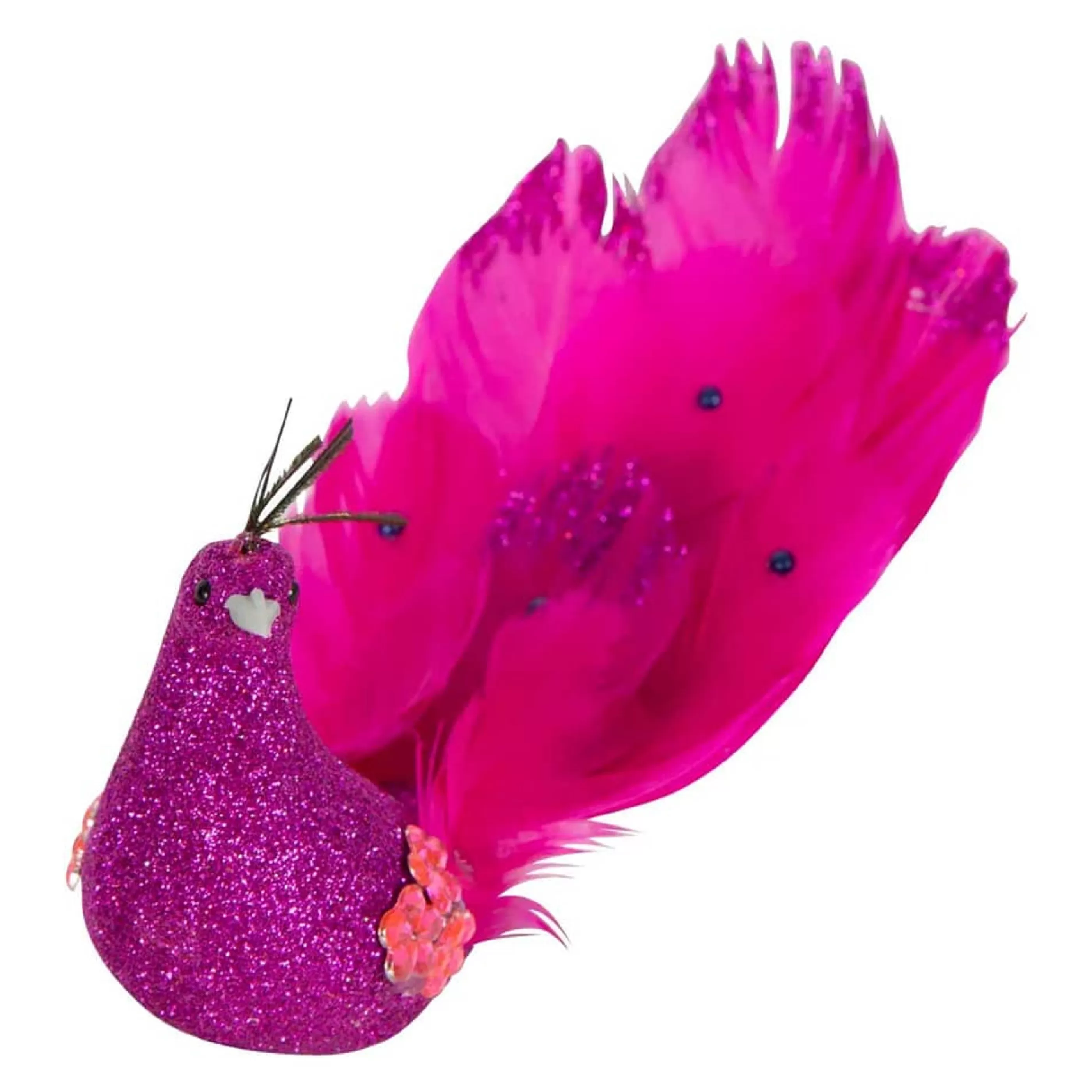 * Birds & Butterflies | Fuchsia Pink Glitter Zaza Peacock Clip On - 20Cm