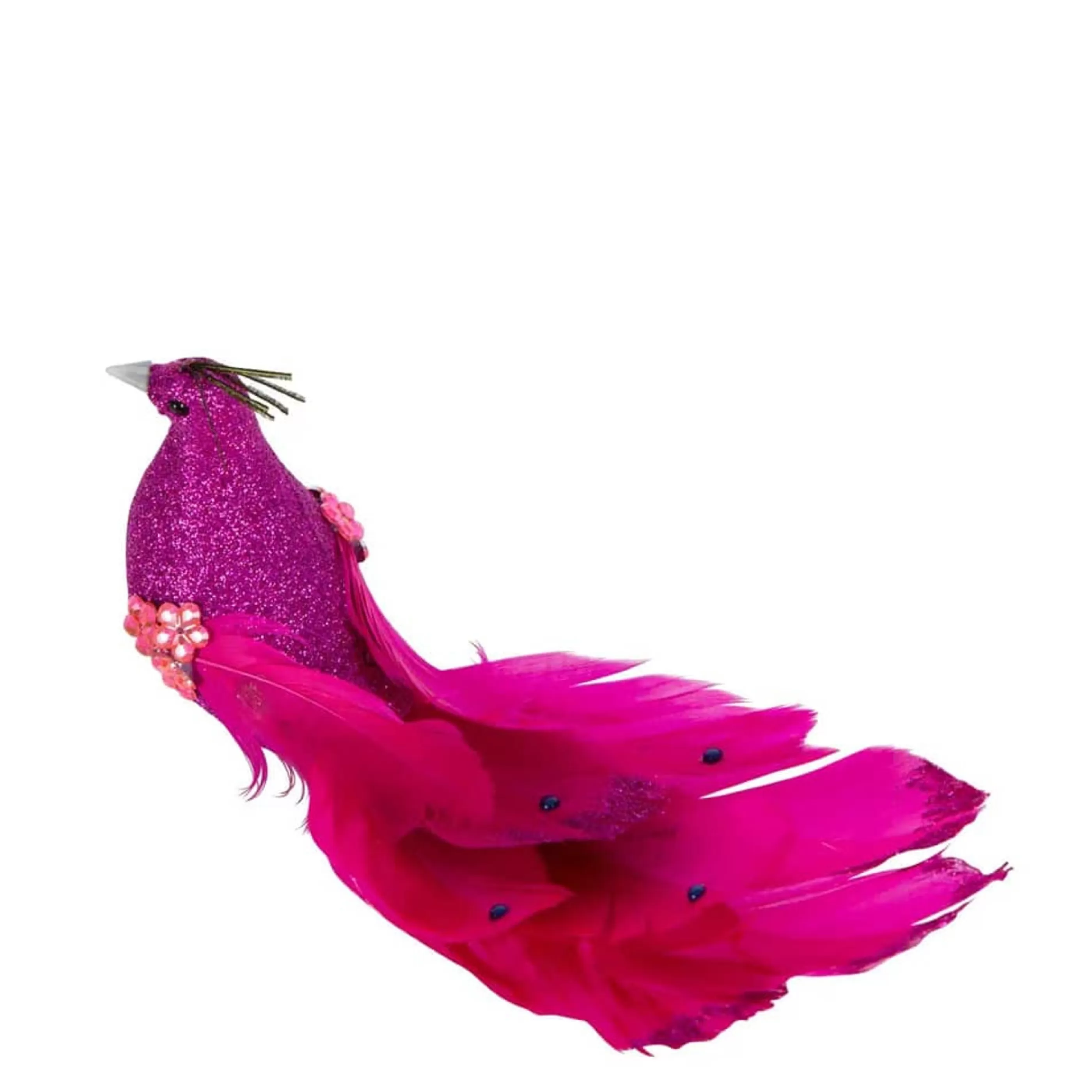 * Birds & Butterflies | Fuchsia Pink Glitter Zaza Peacock Clip On - 20Cm