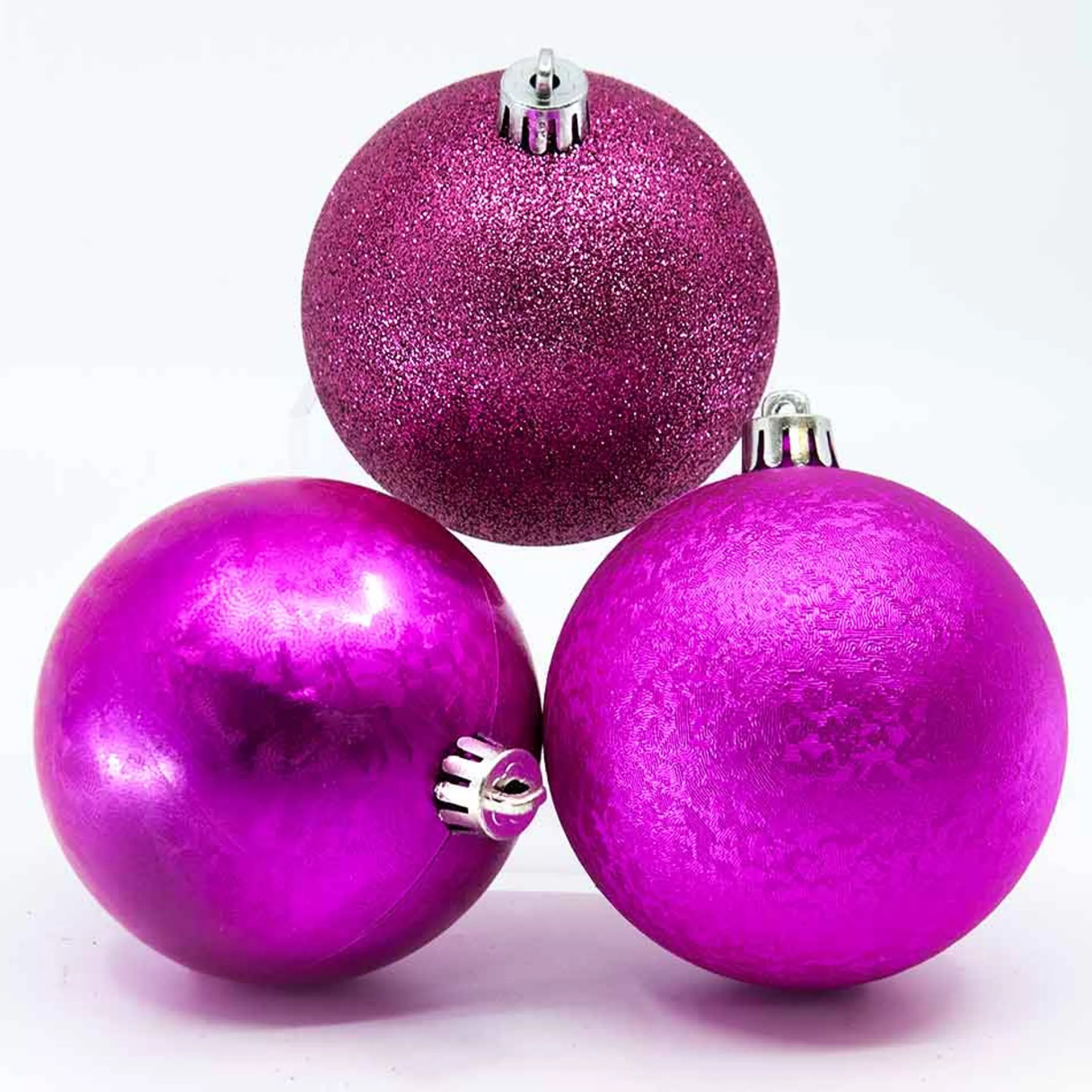 * Hanging Christmas Baubles | Fuchsia Textured Baubles (Pack Of 6) - 80Mm