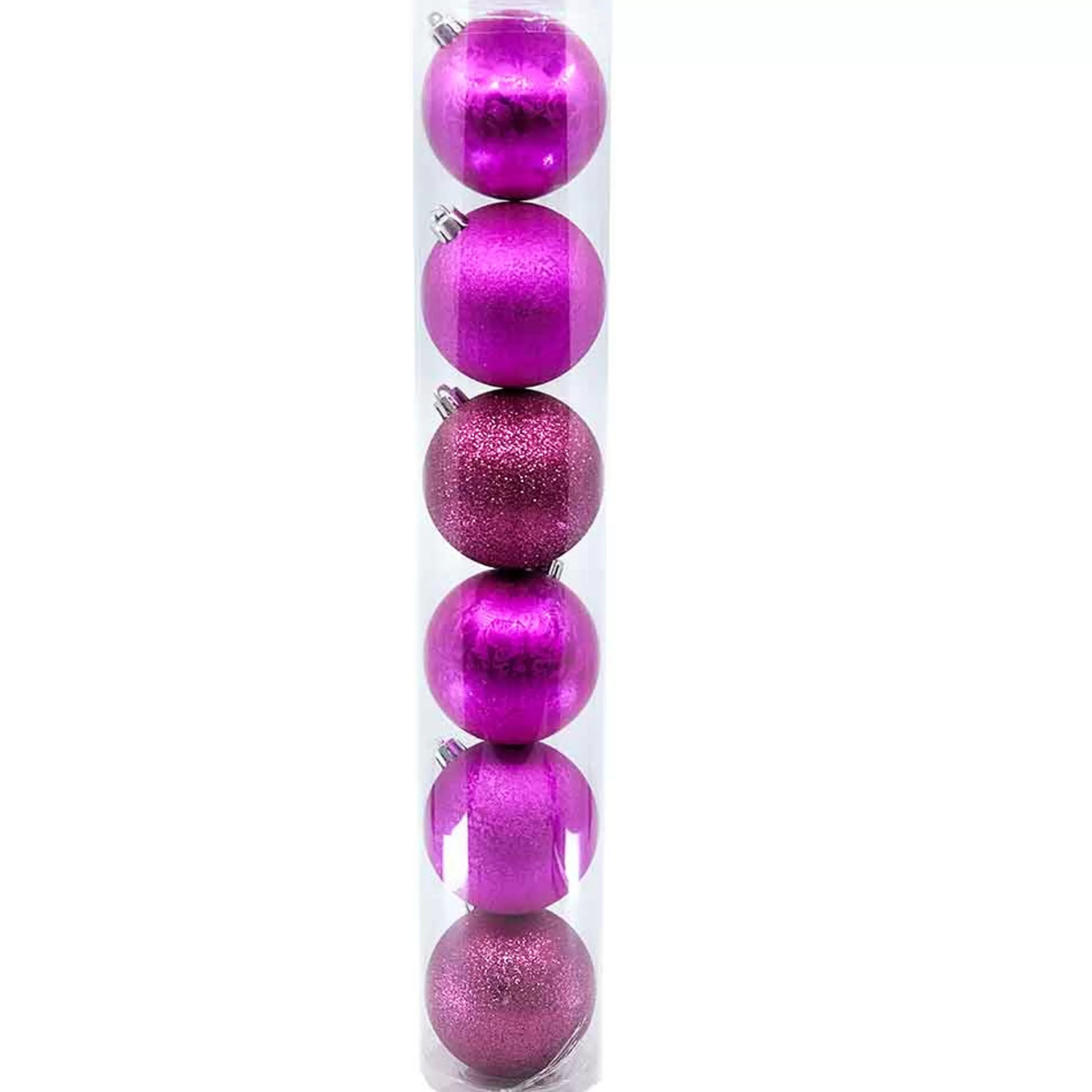 * Hanging Christmas Baubles | Fuchsia Textured Baubles (Pack Of 6) - 80Mm