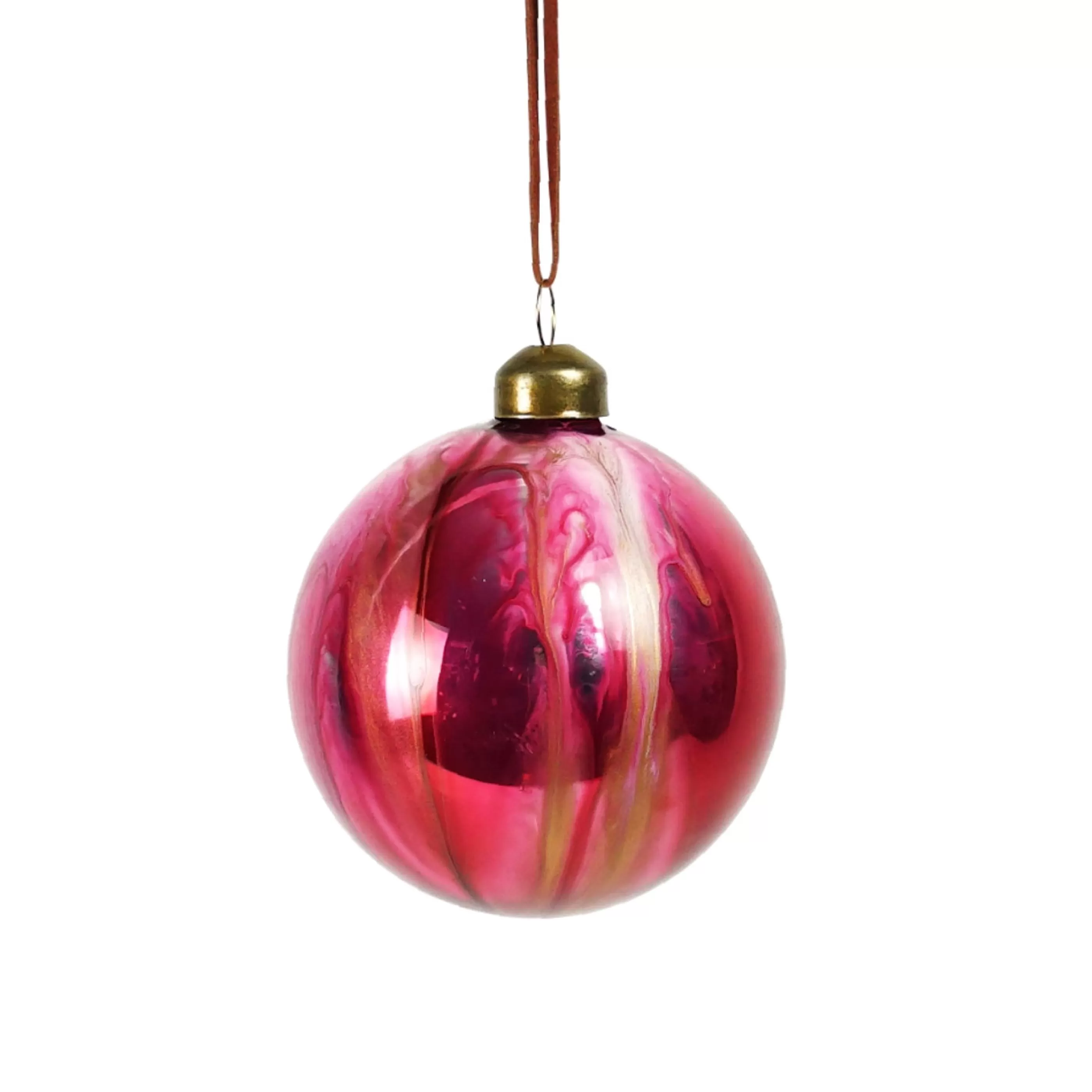 * Hanging Christmas Baubles | Fushia White Glaze Glass Ball - 8Cm