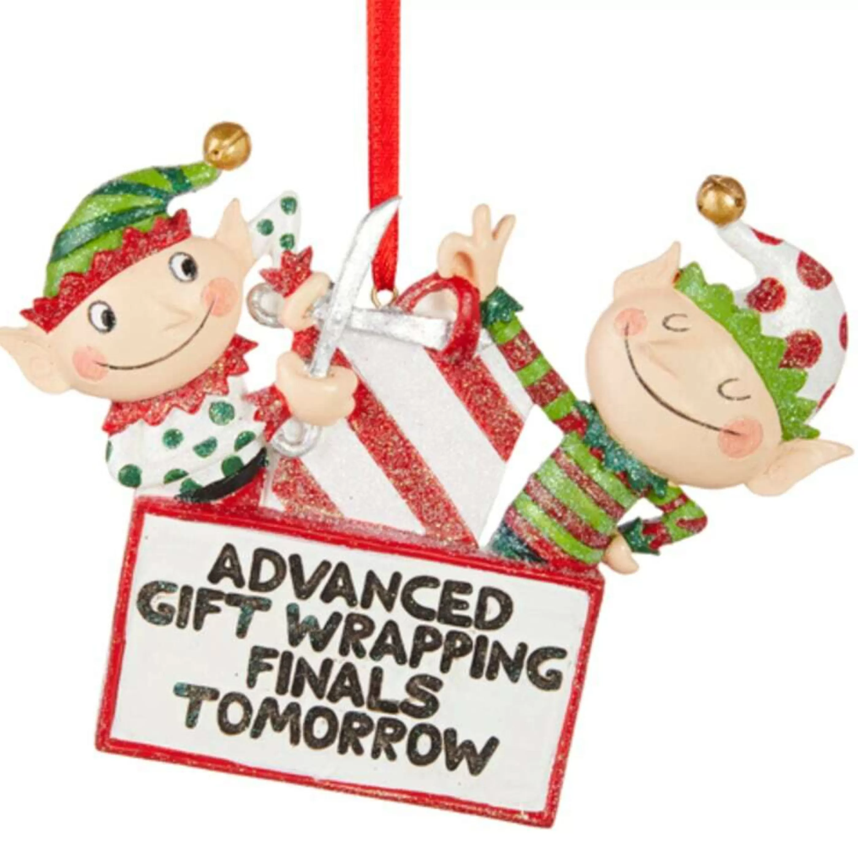 RAZ Imports Hanging Christmas Ornaments | Gift Wrapping Elves Hanging Ornament - 12Cm