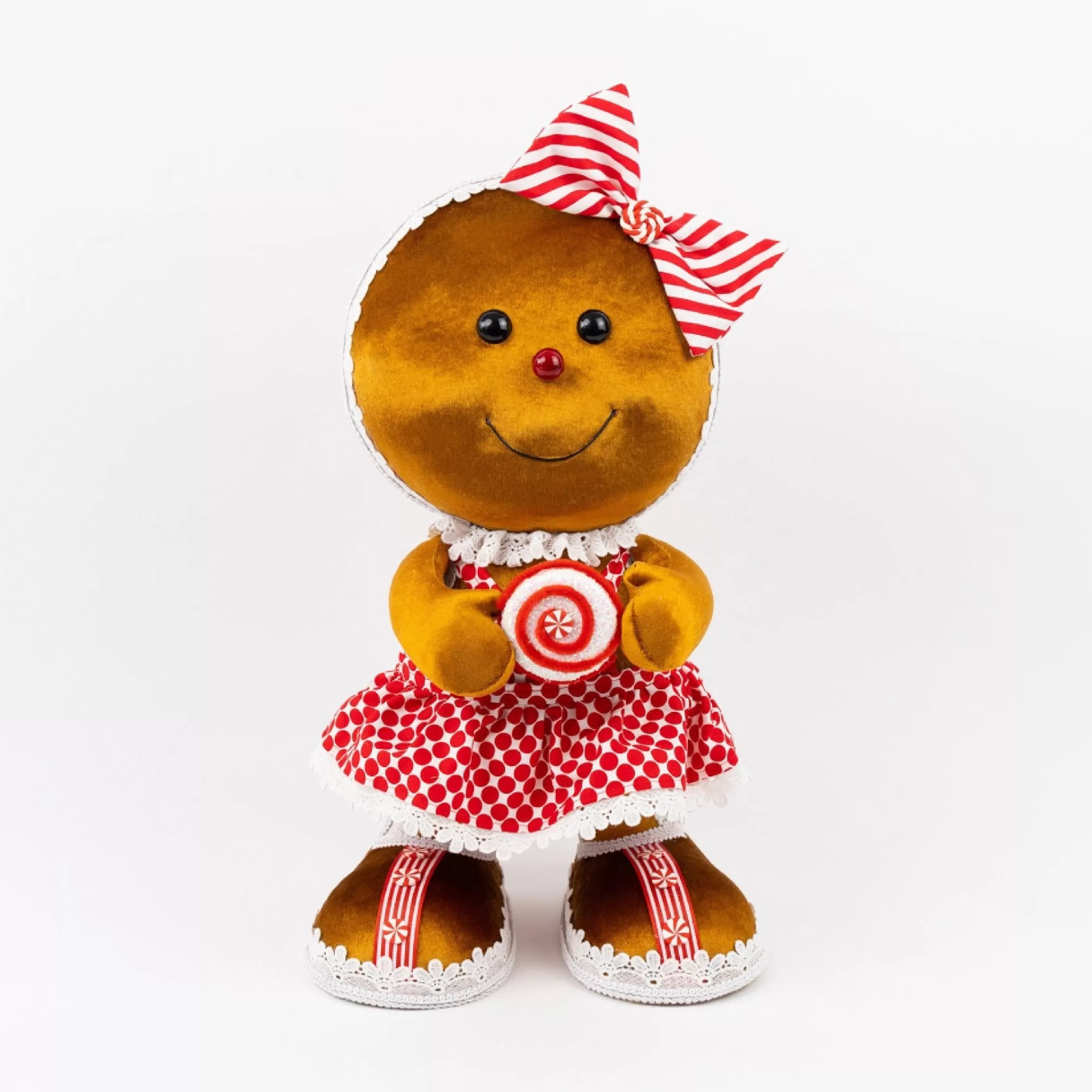 * Table Top Decorations | Gingerbread Girl With Red And White Bow - 46Cm