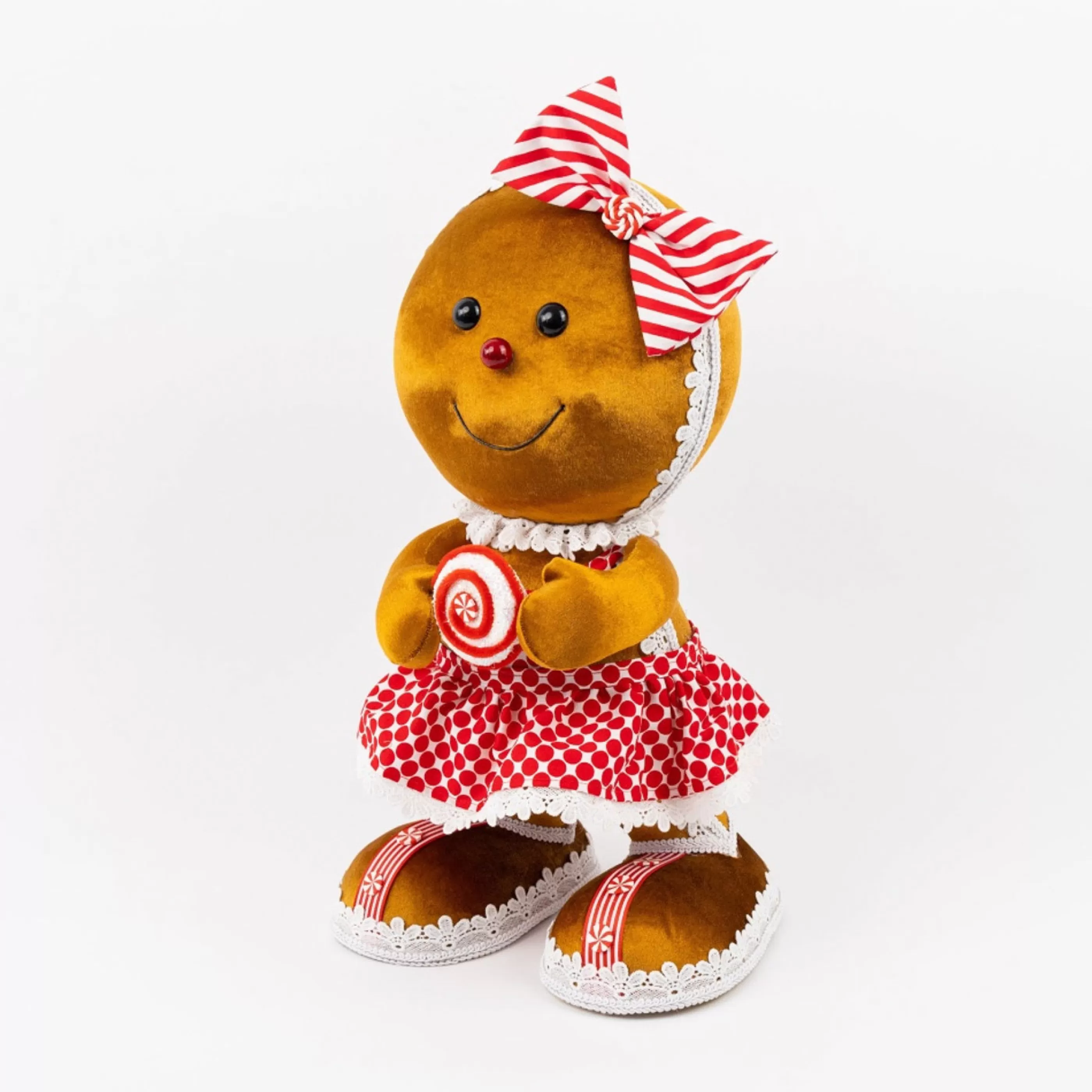 * Table Top Decorations | Gingerbread Girl With Red And White Bow - 46Cm