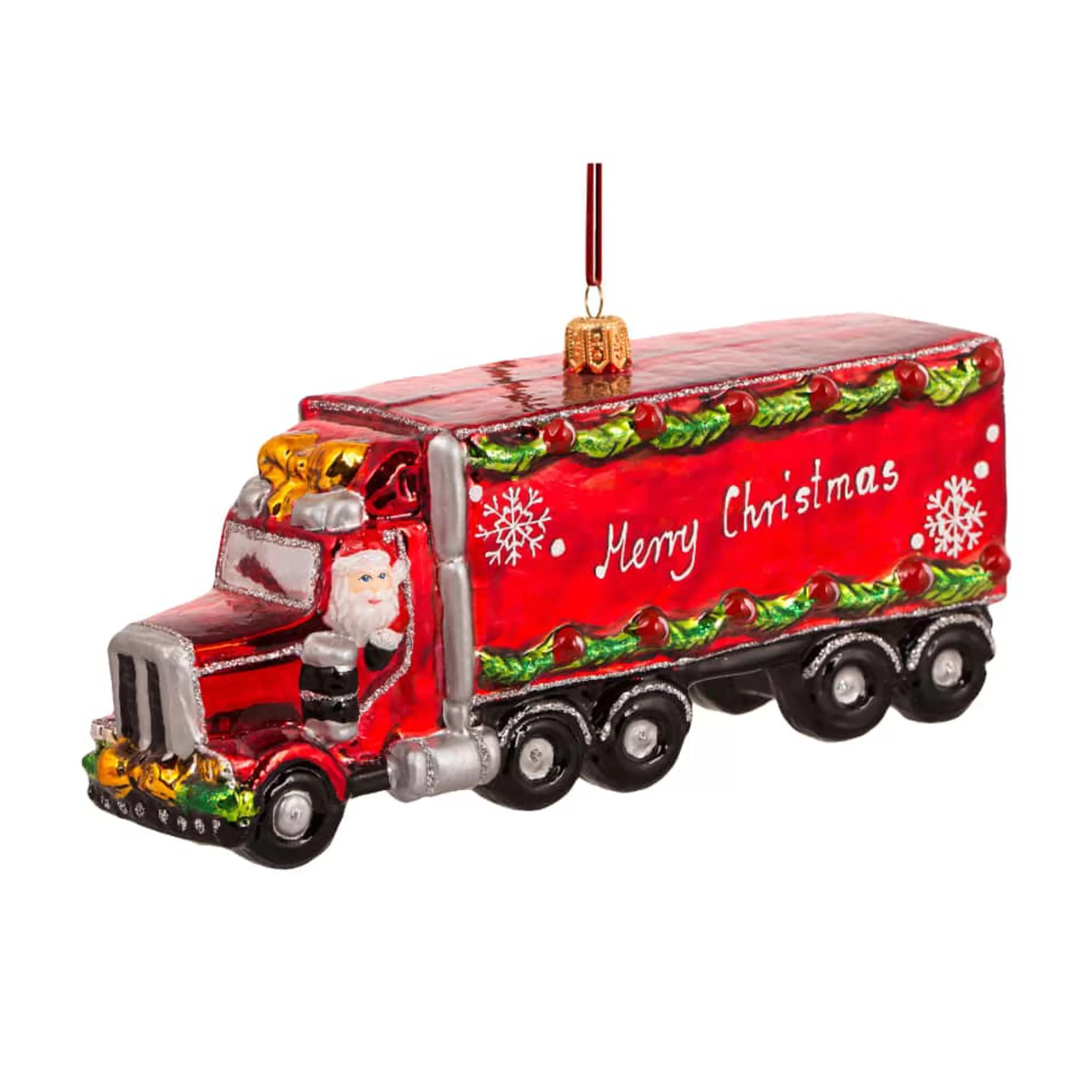 * Hanging Christmas Ornaments | Glass Christmas Delivery Semi Truck - 18Cm