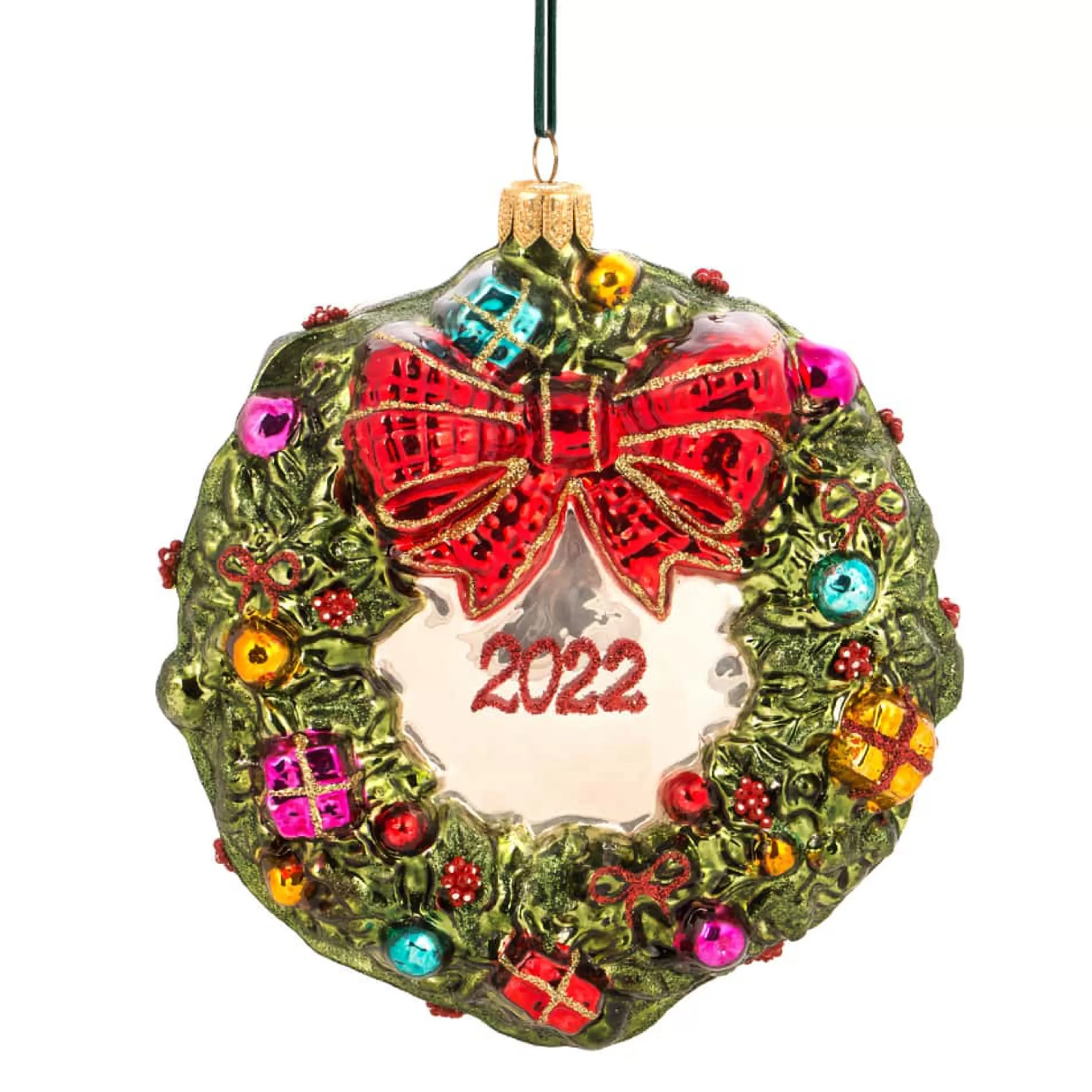 * Hanging Christmas Ornaments | Glass Christmas Wreath Dated 2022 - 12Cm