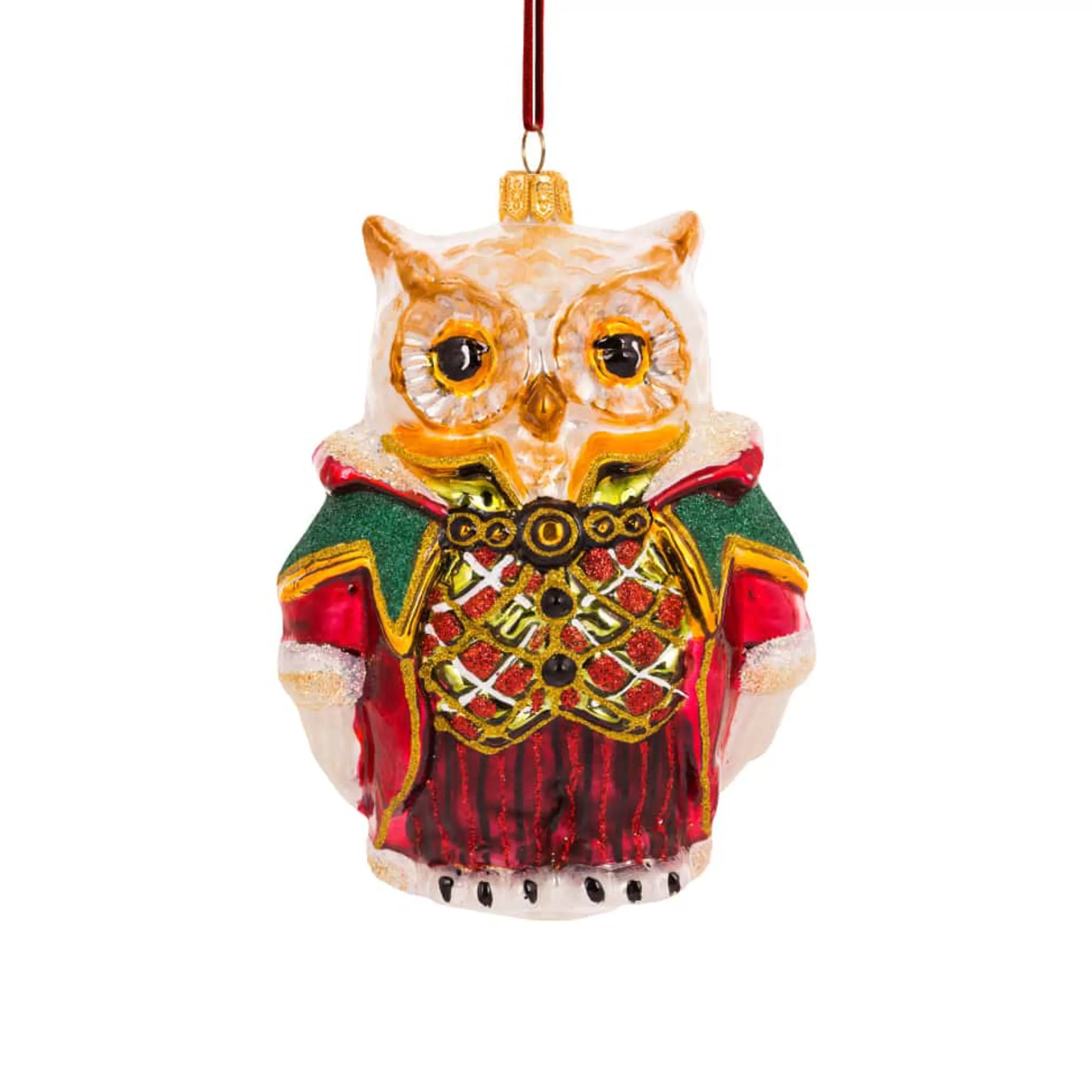 * Hanging Christmas Ornaments | Glass Festive Wise Owl - 13.5Cm