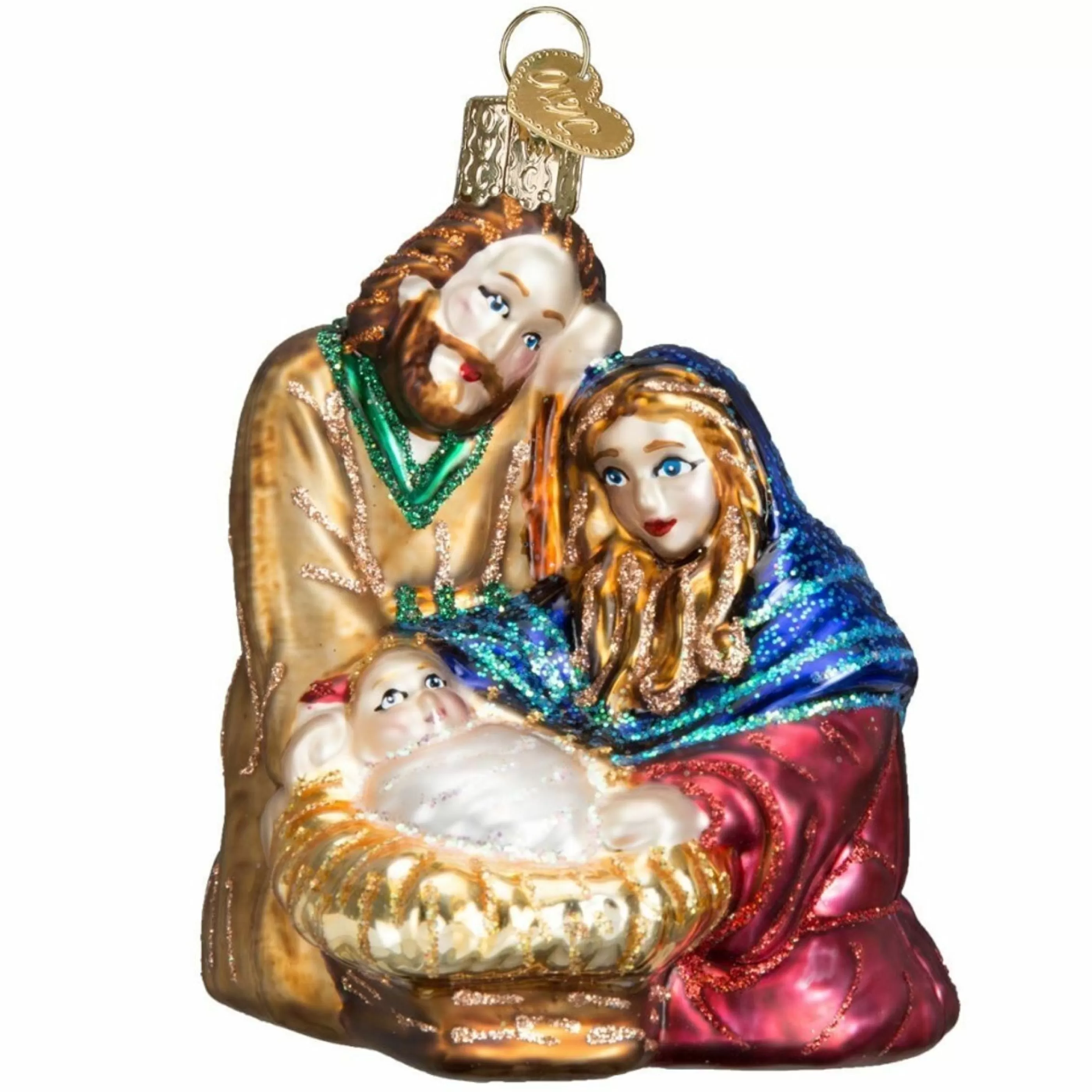 Old World Christmas Glass Hanging Christmas Ornaments | Glass Holy Family Ornament - 9.5 Cm