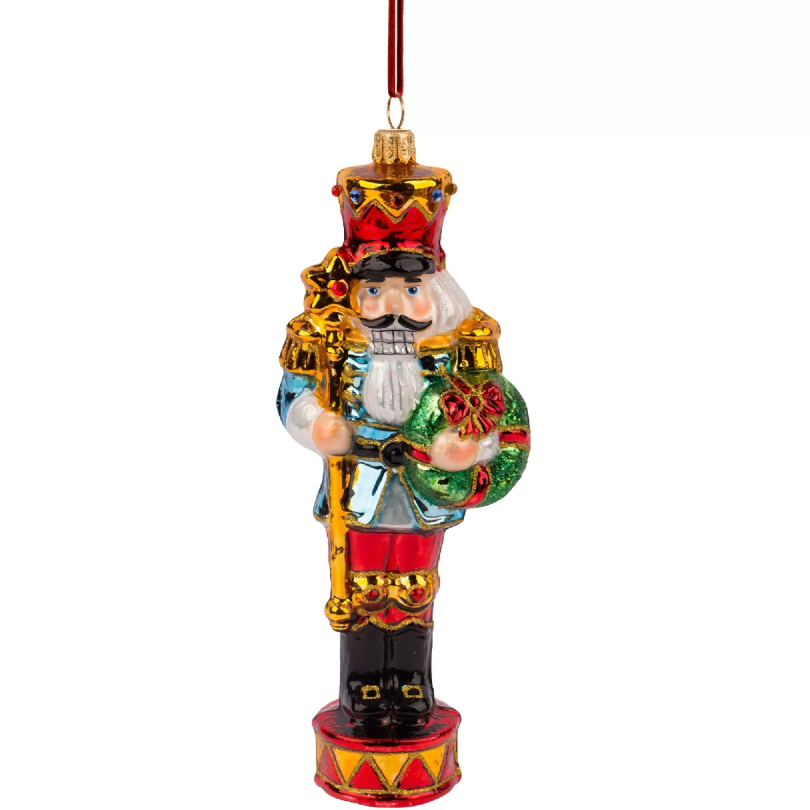 * Glass Ornaments | Glass Nutcracker With Septor And Wreath - 18Cm