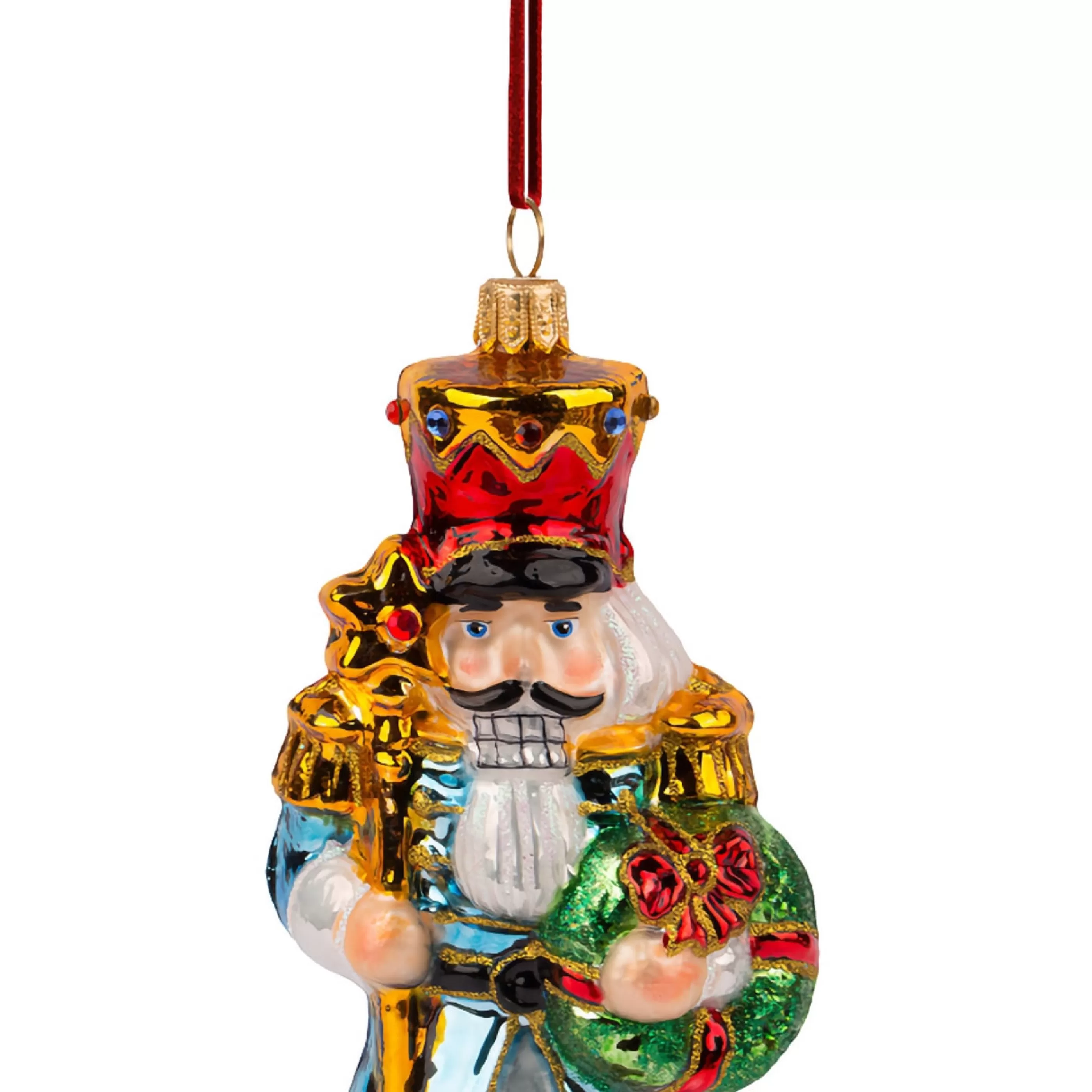 * Glass Ornaments | Glass Nutcracker With Septor And Wreath - 18Cm