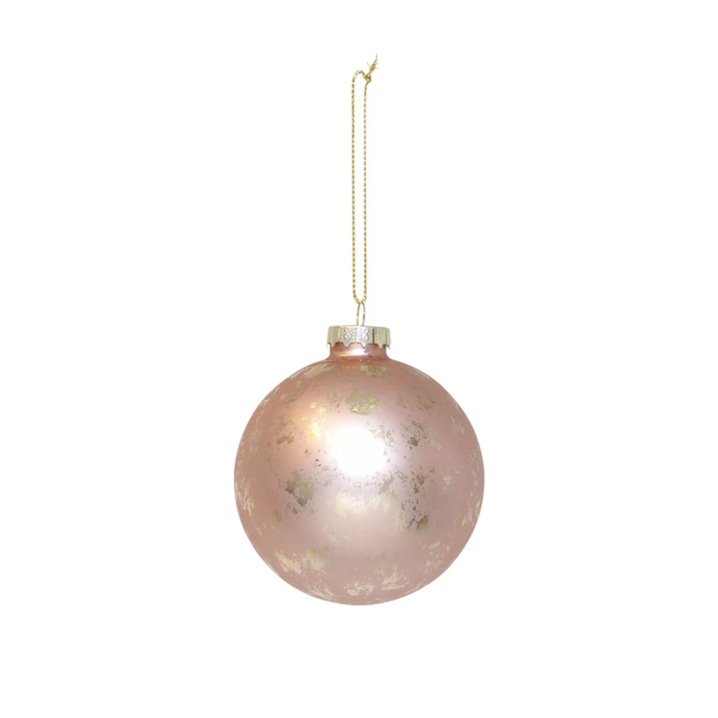 * Glass Ornaments | Glass Pink Gold Leaf Bauble - 8Cm