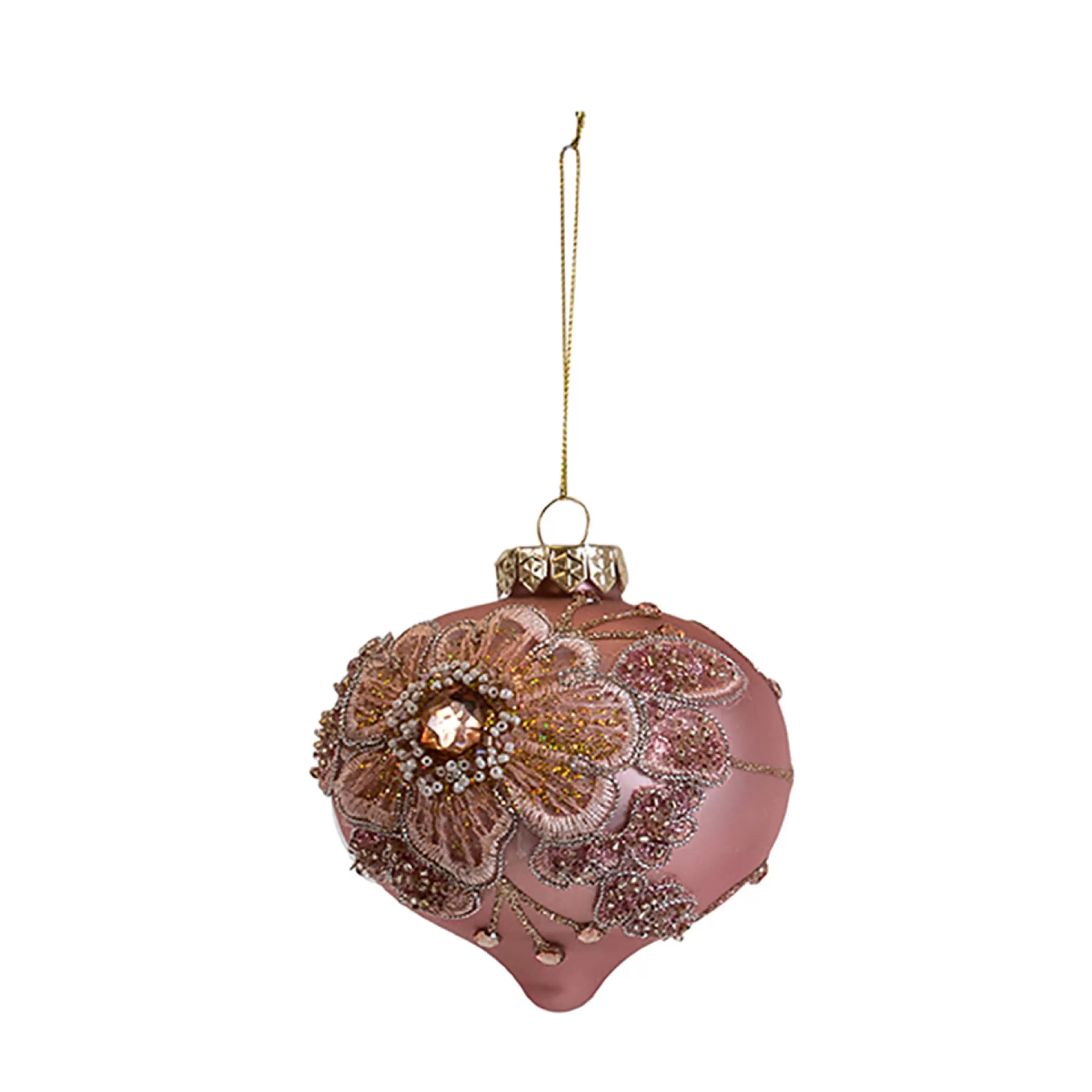 * Glass Ornaments | Glass Pink Jewel Floral Baubles (3 Designs) - 12Cm