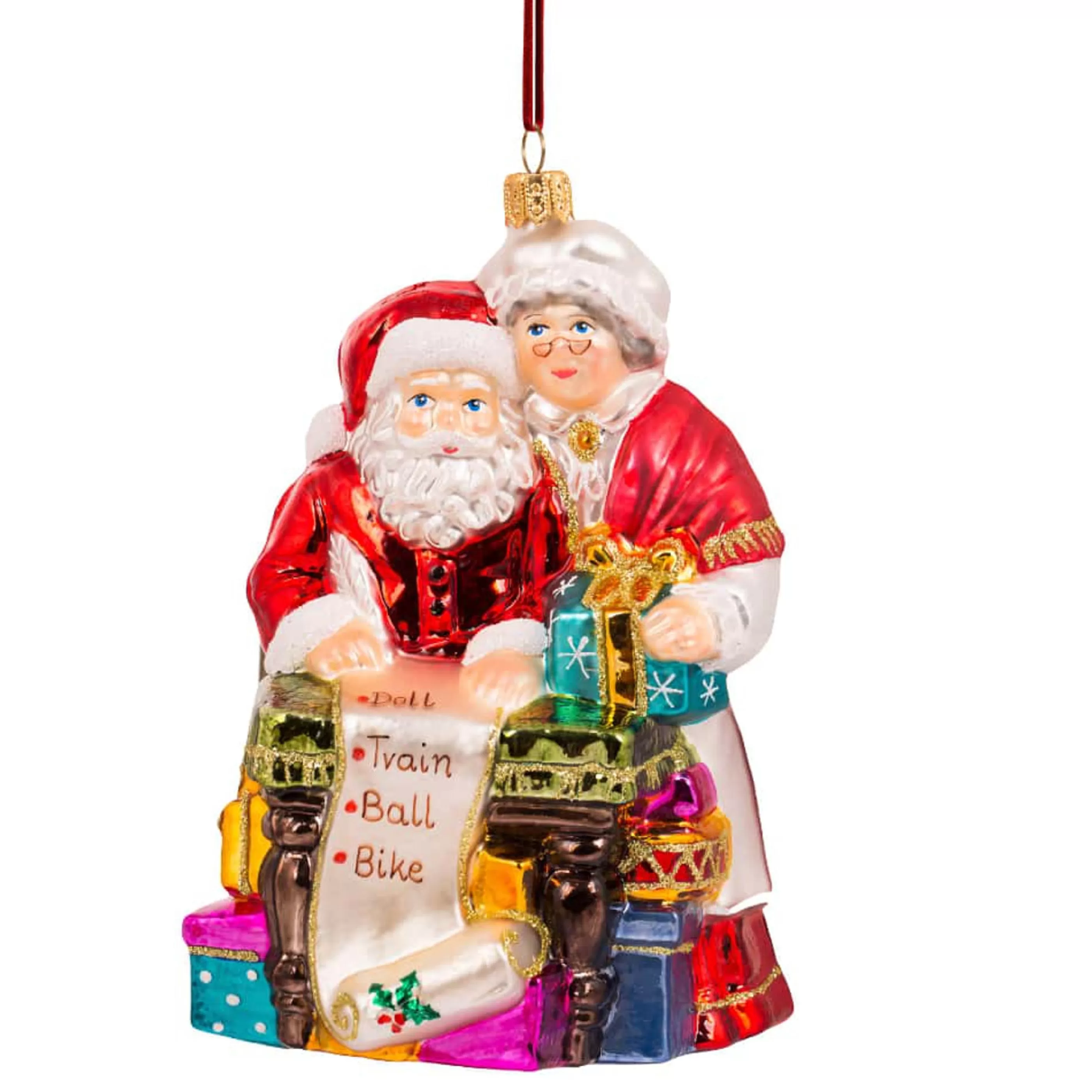 * Hanging Christmas Ornaments | Glass Santa And Mrs Claus At Work - 15Cm