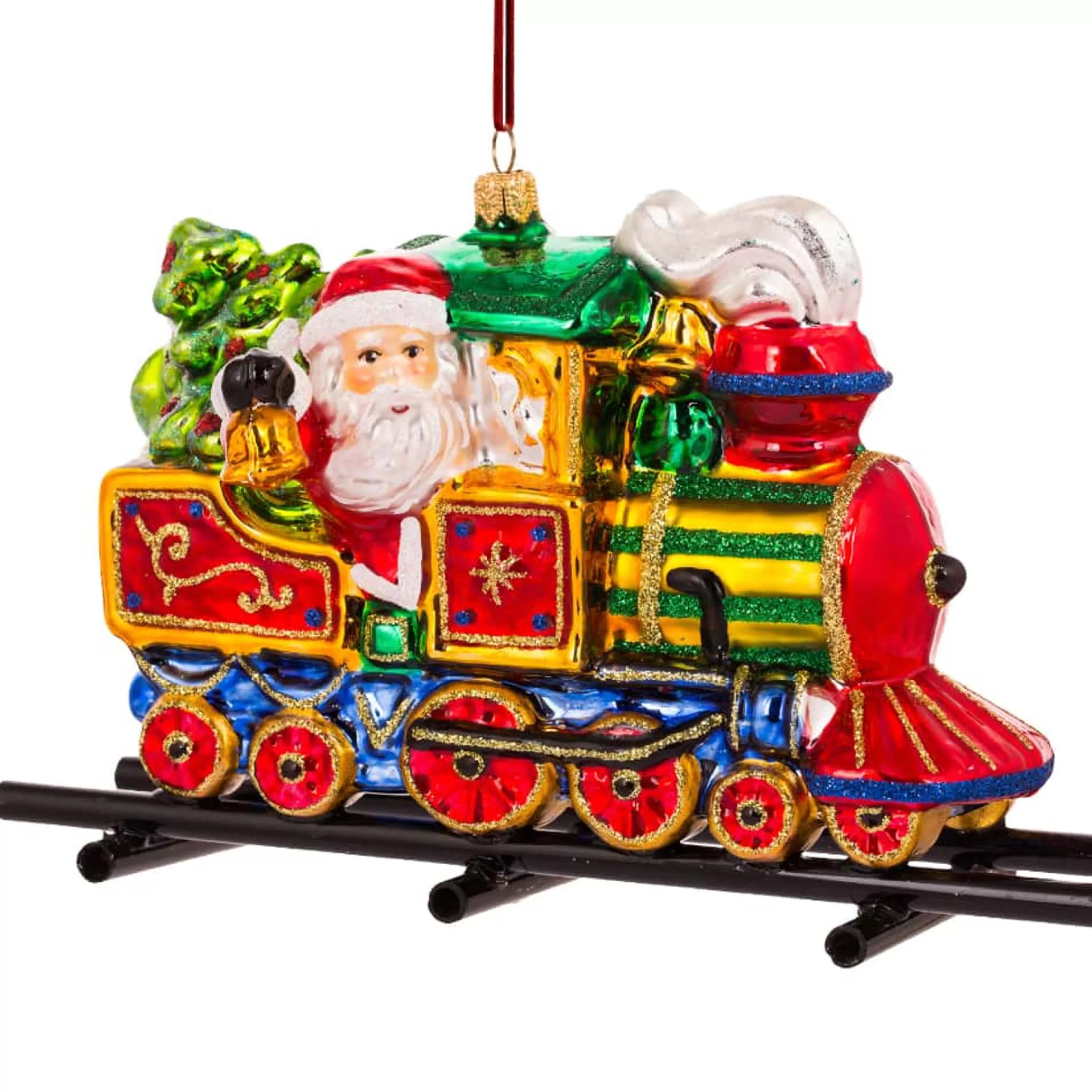 * Hanging Christmas Ornaments | Glass Santa Driving Christmas Train - 17.5Cm