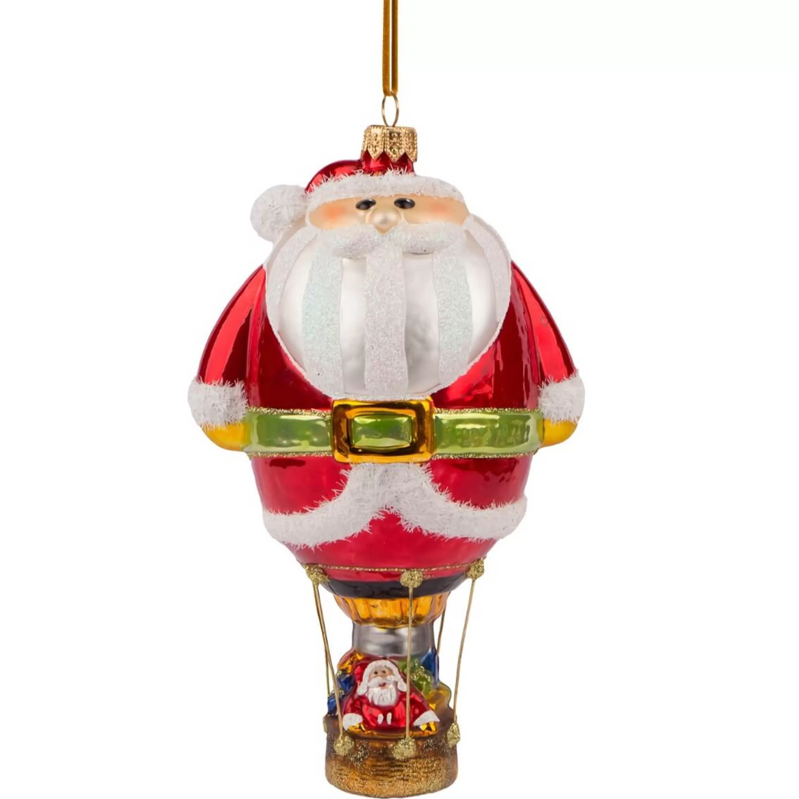 * Glass Ornaments | Glass Santa Hot Air Balloon Ornament - 19Cm