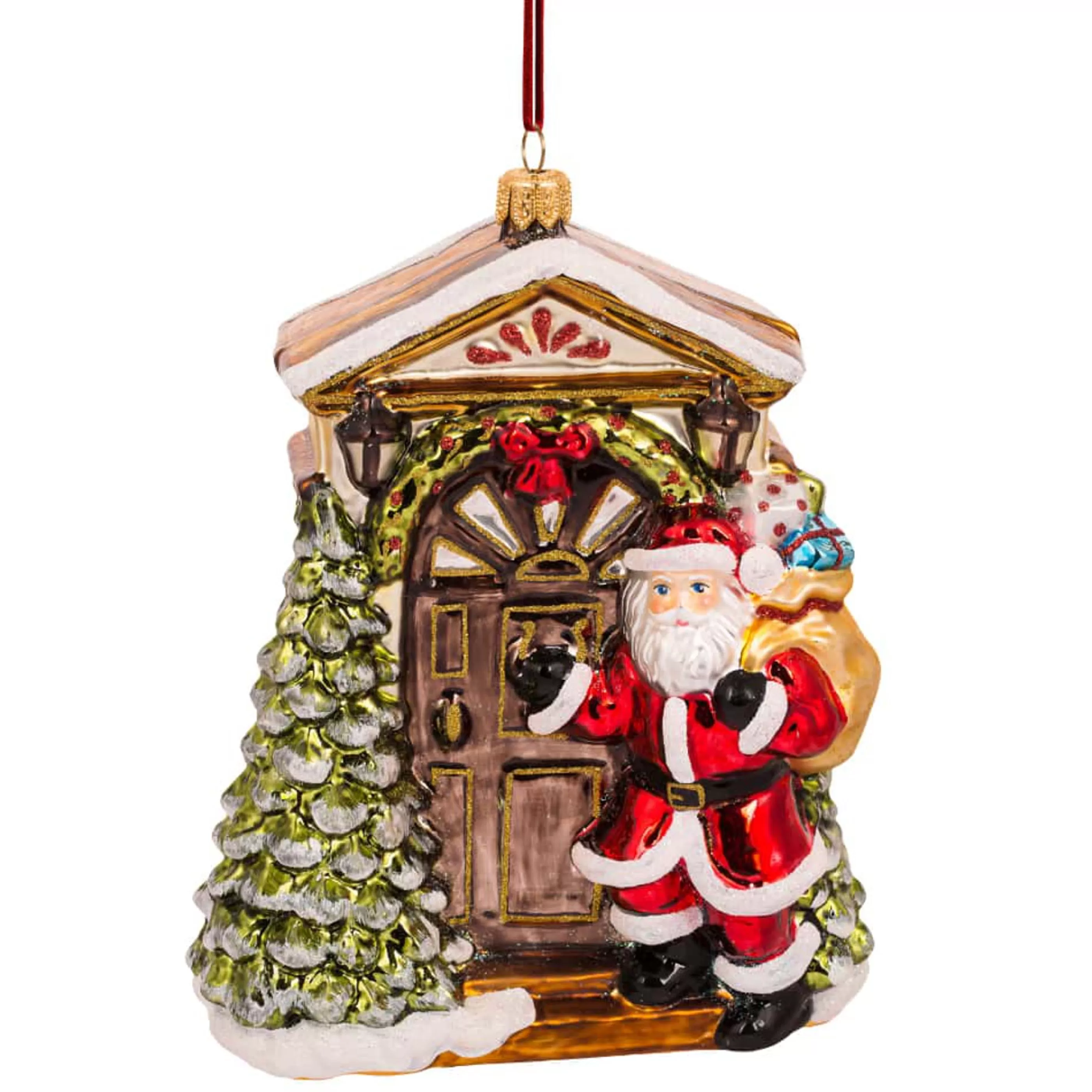 * Hanging Christmas Ornaments | Glass Santa Knocking At The Door - 16.5Cm