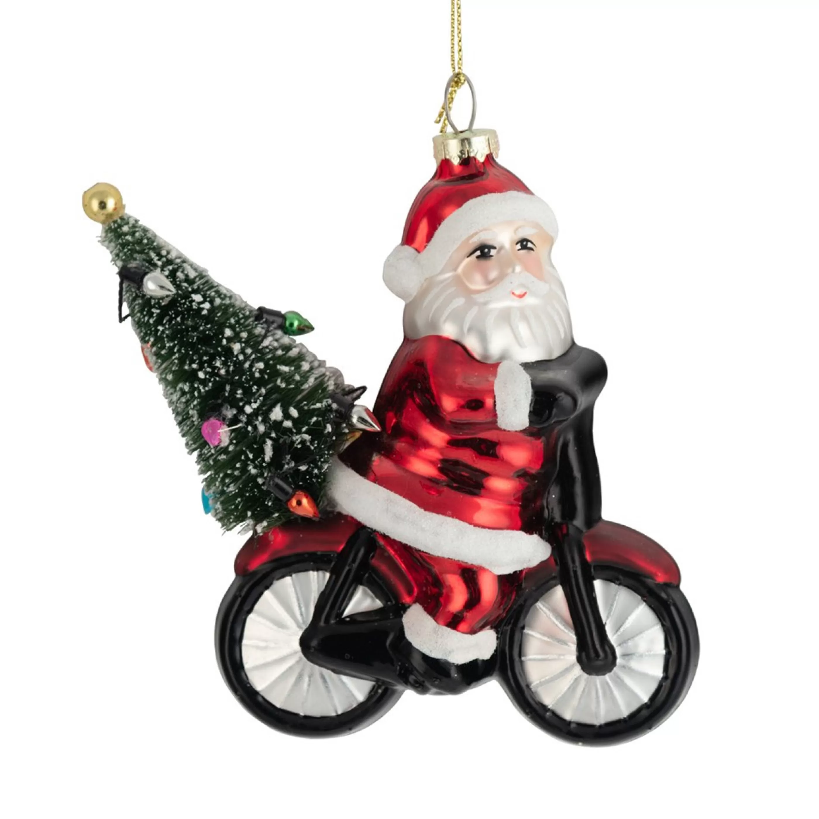 * Hanging Christmas Ornaments | Glass Santa Ornament On Bike - 13Cm