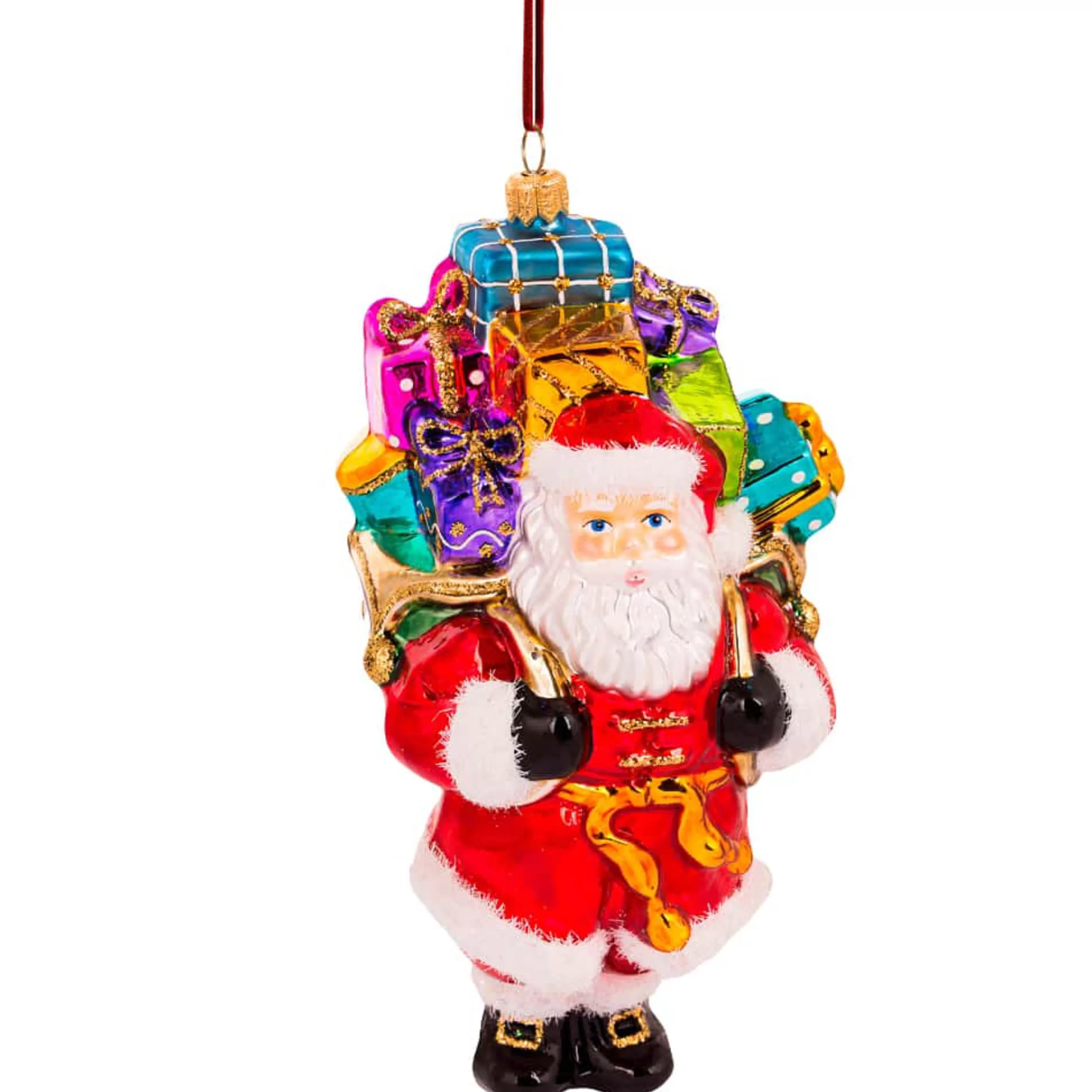 * Hanging Christmas Ornaments | Glass Santa With Backpack Of Presents - 20Cm