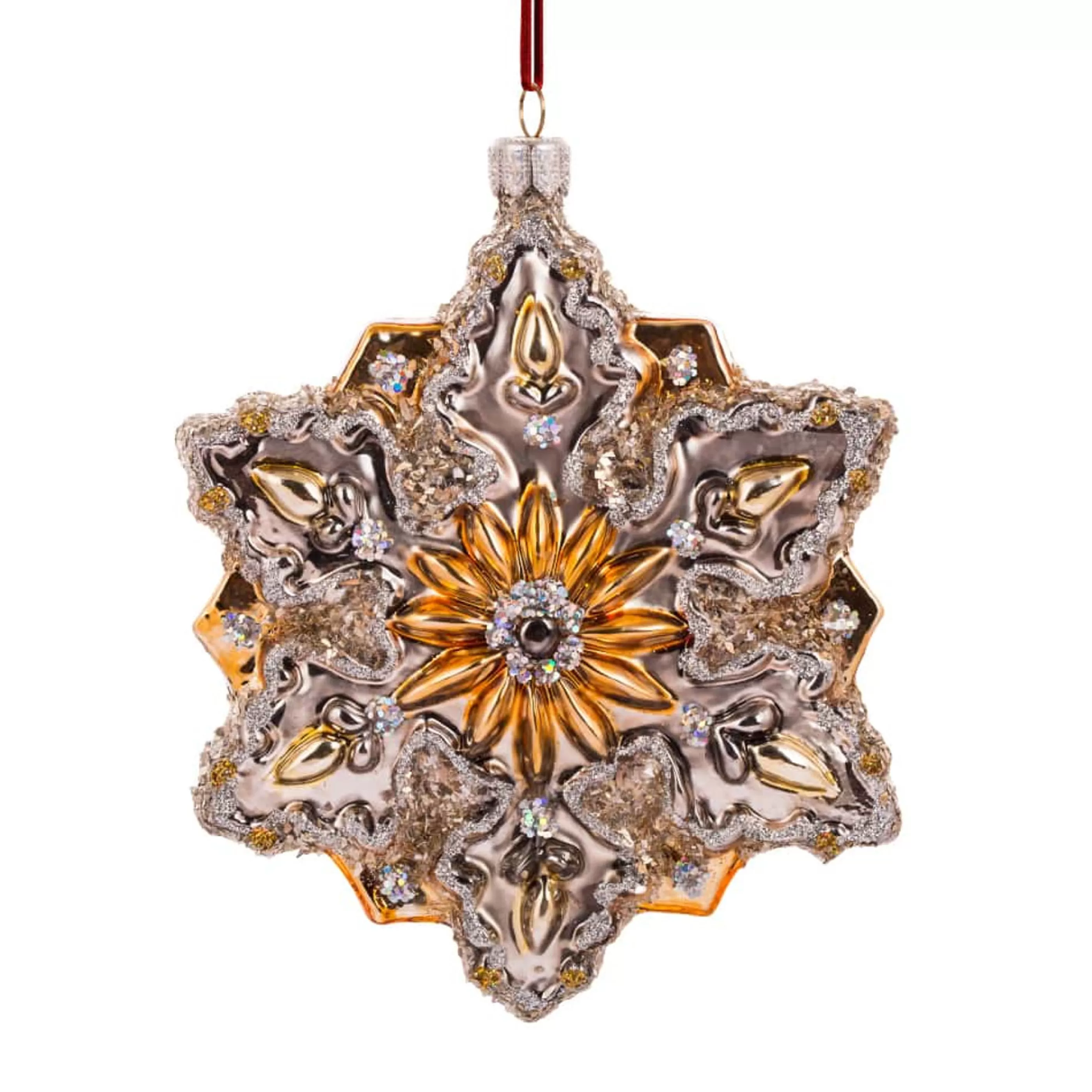 * Hanging Christmas Ornaments | Glass Silver Gold Glass Snowflake