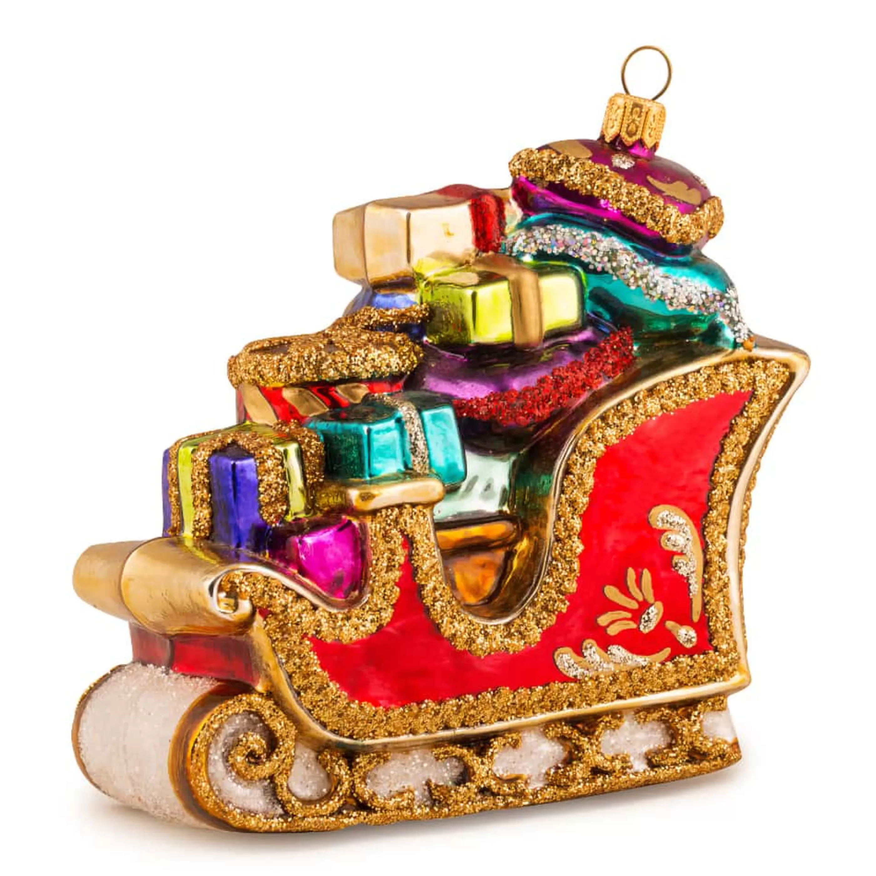 * Glass Ornaments | Glass Sleigh With Gifts Hanging Ornament - 12Cm