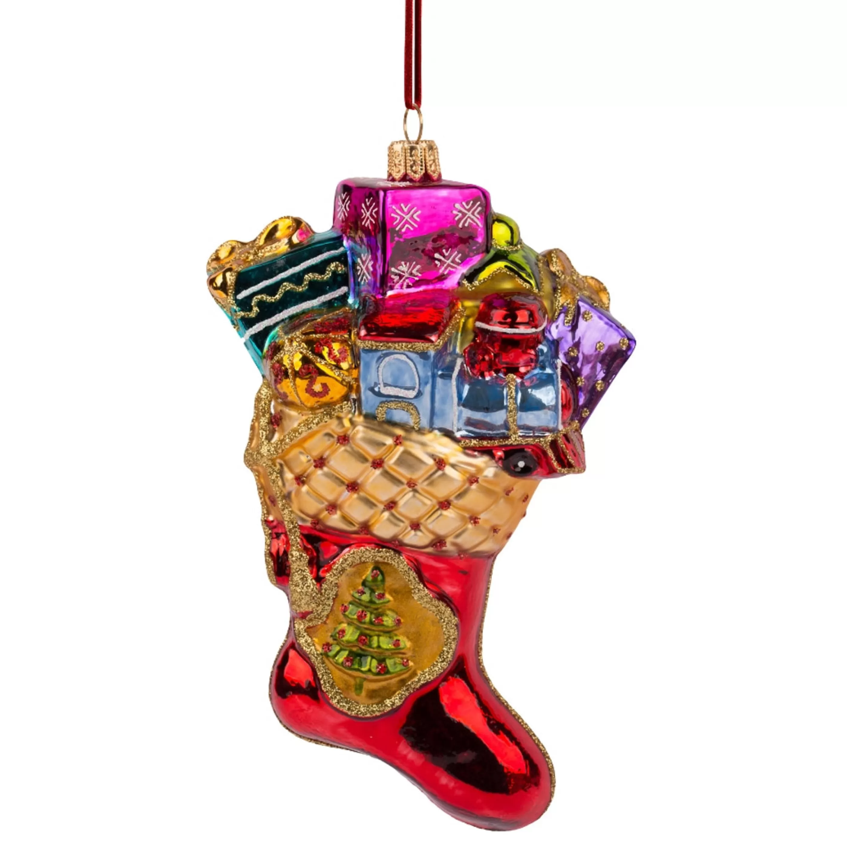 * Glass Ornaments | Glass Stocking Full Of Gifts - 16Cm