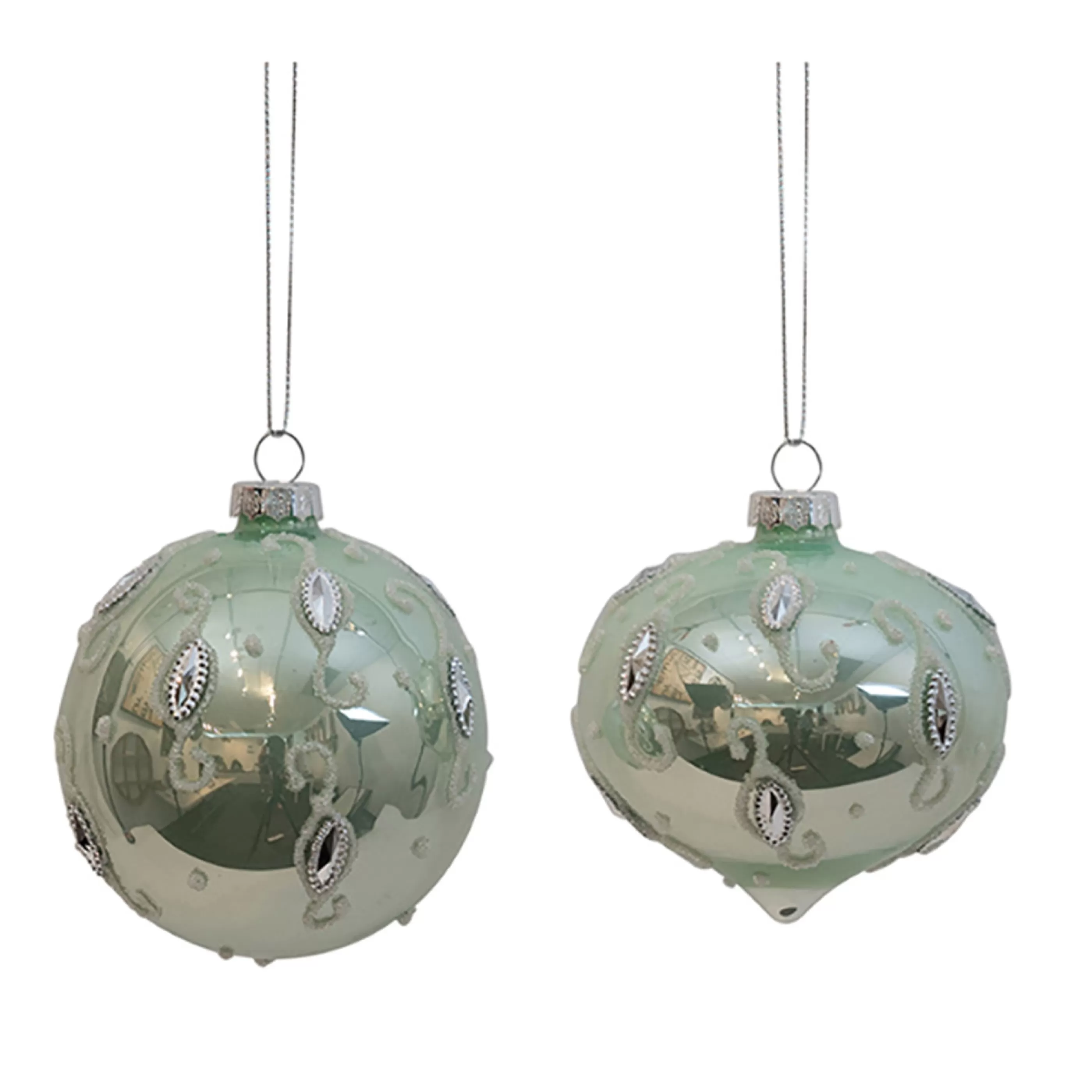 * Hanging Christmas Ornaments | Glass Teal Mint And White Swirl Bauble (2 Designs)