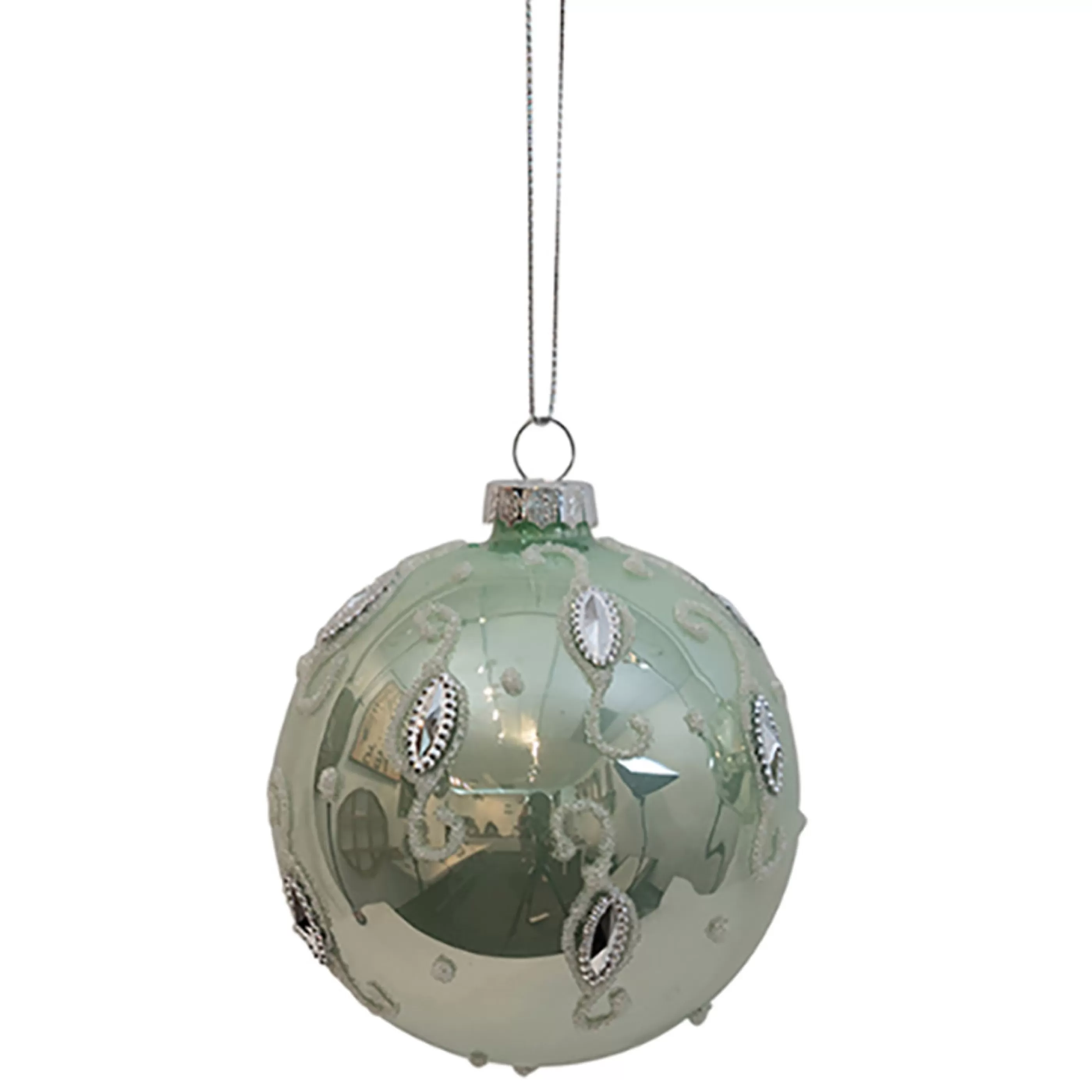 * Hanging Christmas Ornaments | Glass Teal Mint And White Swirl Bauble (2 Designs)