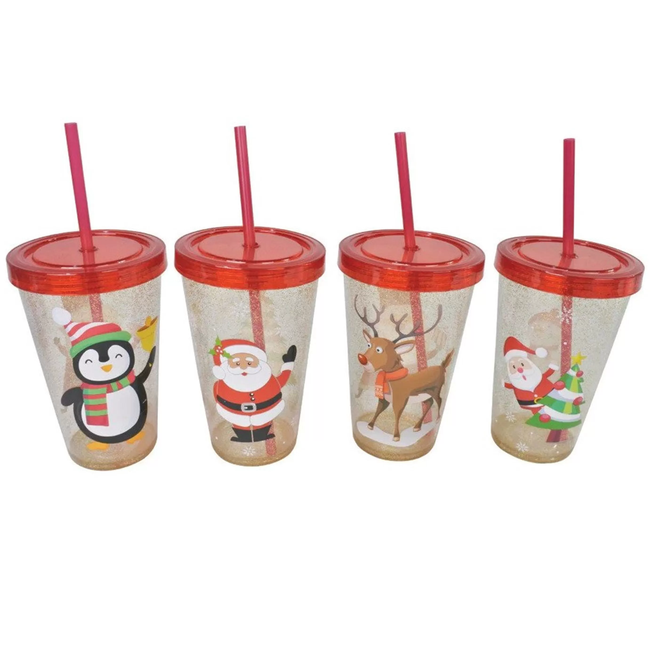 * Table Top Decorations | Glitter Cup With Straw (4 Styles) - 550Ml