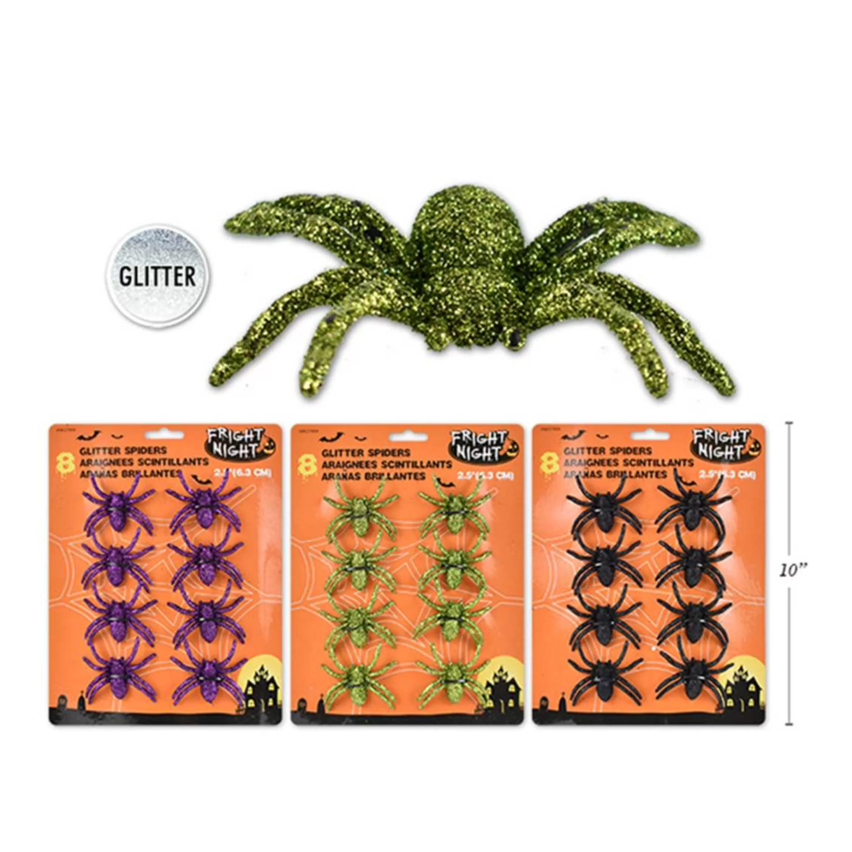 Fashion * Glitter Spiders Pack Of 8 (3 Styles) - 6.35Cm