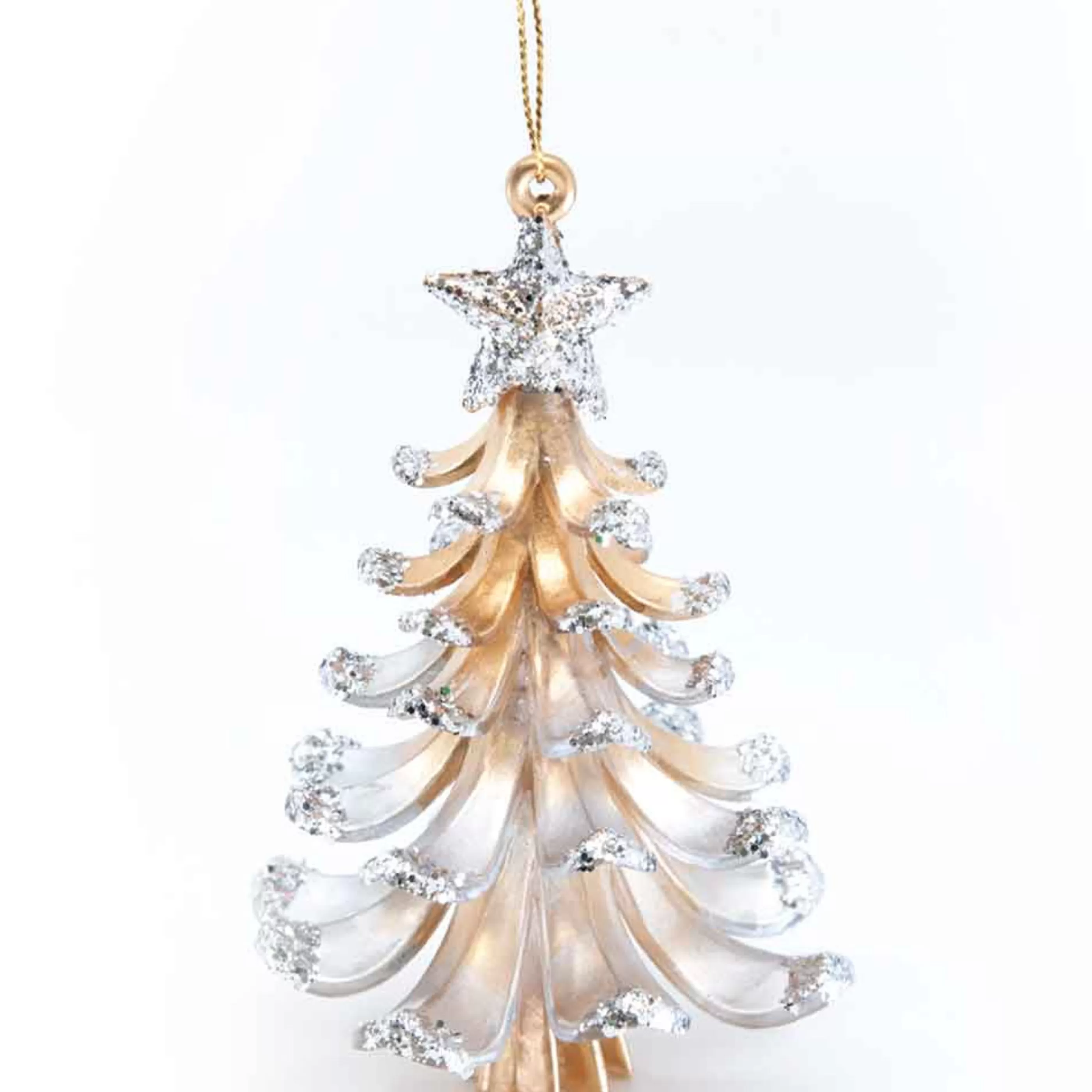 * Hanging Christmas Ornaments | Gold Christmas Tree With Silver Tips - 8Cm