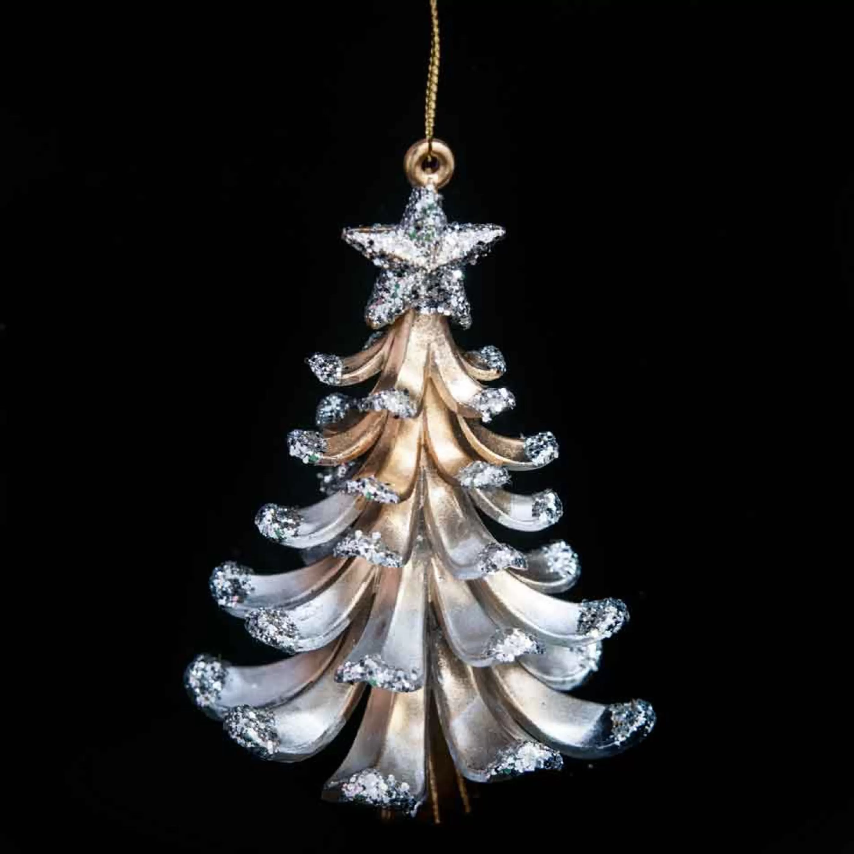 * Hanging Christmas Ornaments | Gold Christmas Tree With Silver Tips - 8Cm