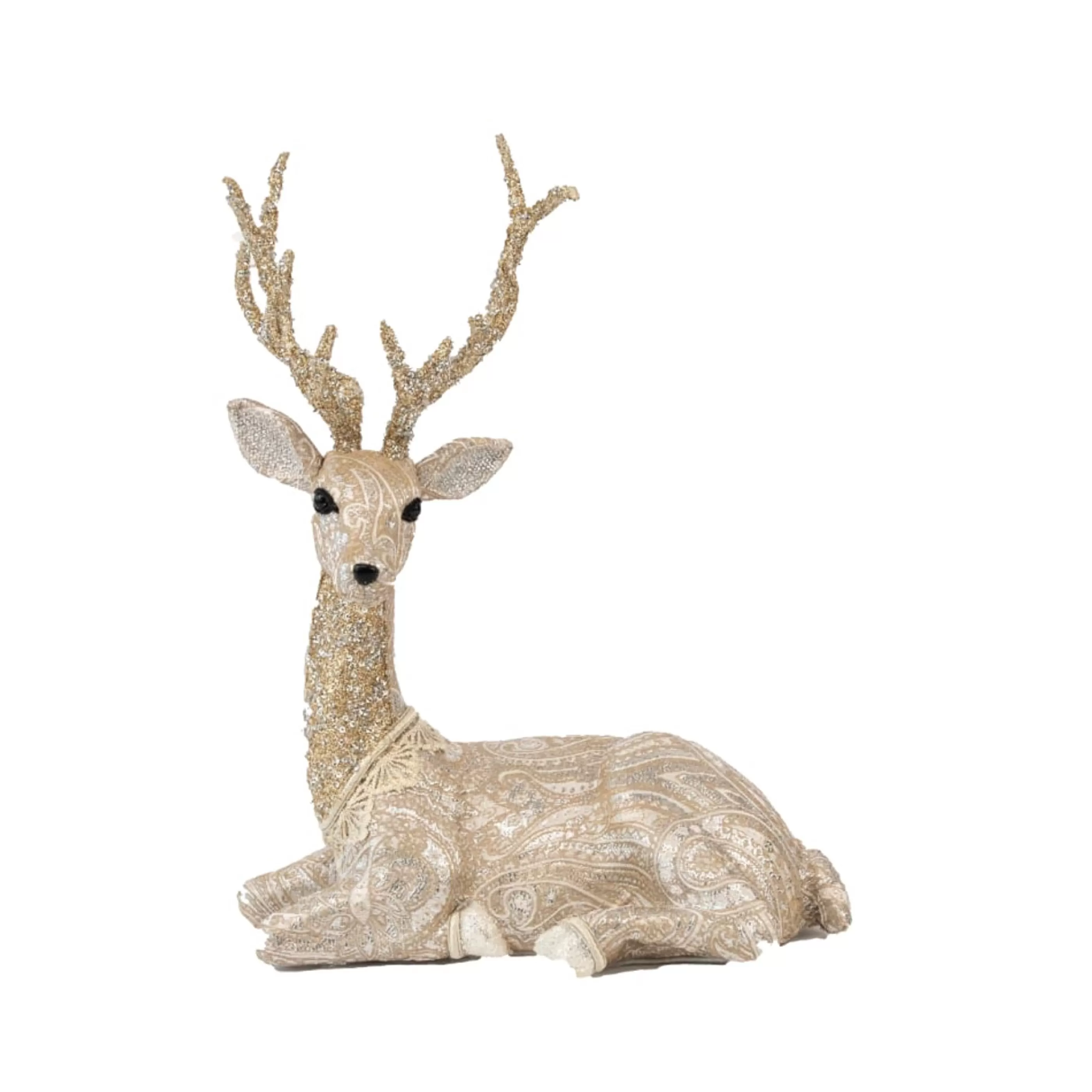 * Table Top Decorations | Gold Cream Natural Sitting Deer - 41Cm