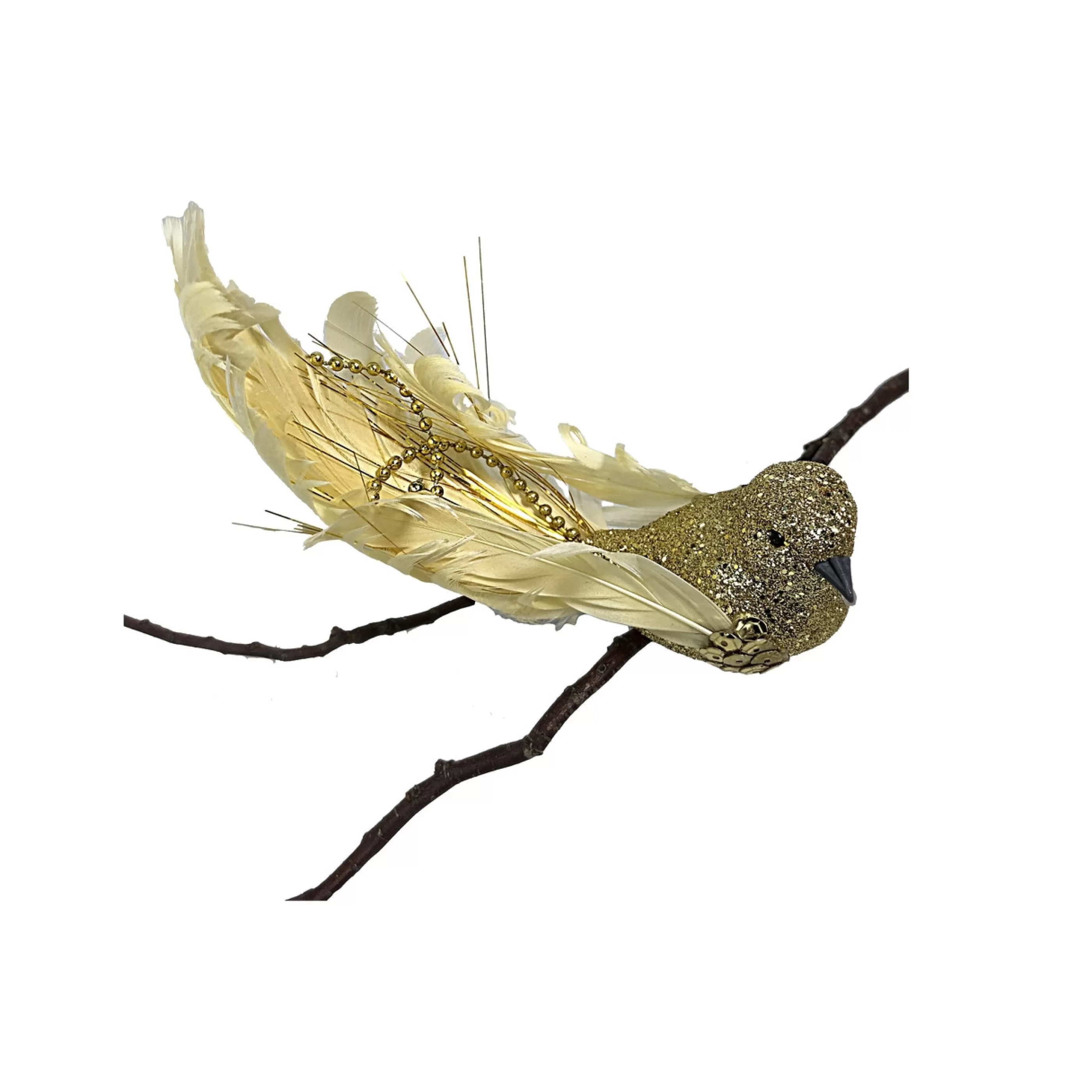 * Birds & Butterflies | Gold Feather Tail Glitter Bird - 18Cm