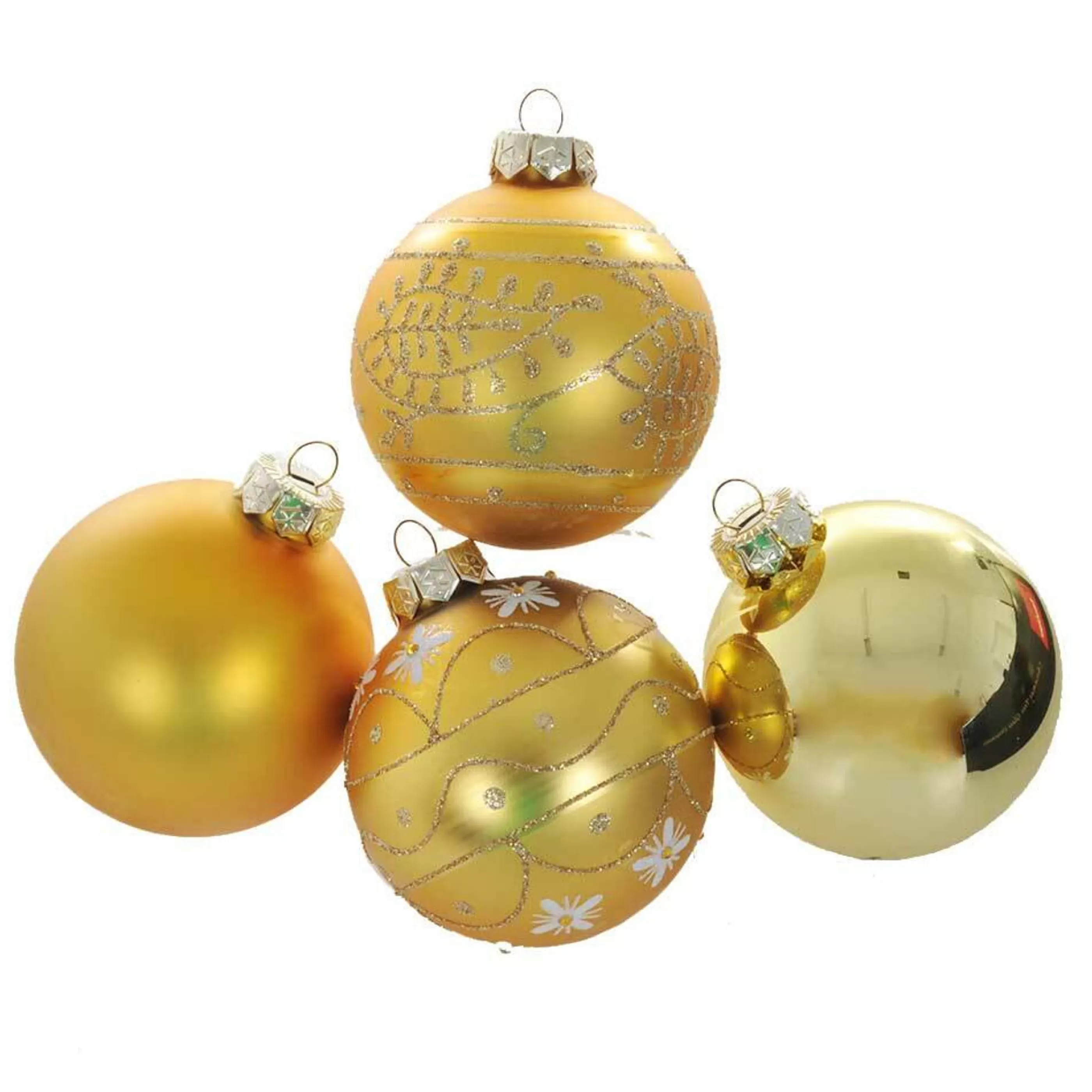 * Glass Ornaments | Gold Glass Mixed Baubles (Set Of 9) - 8Cm