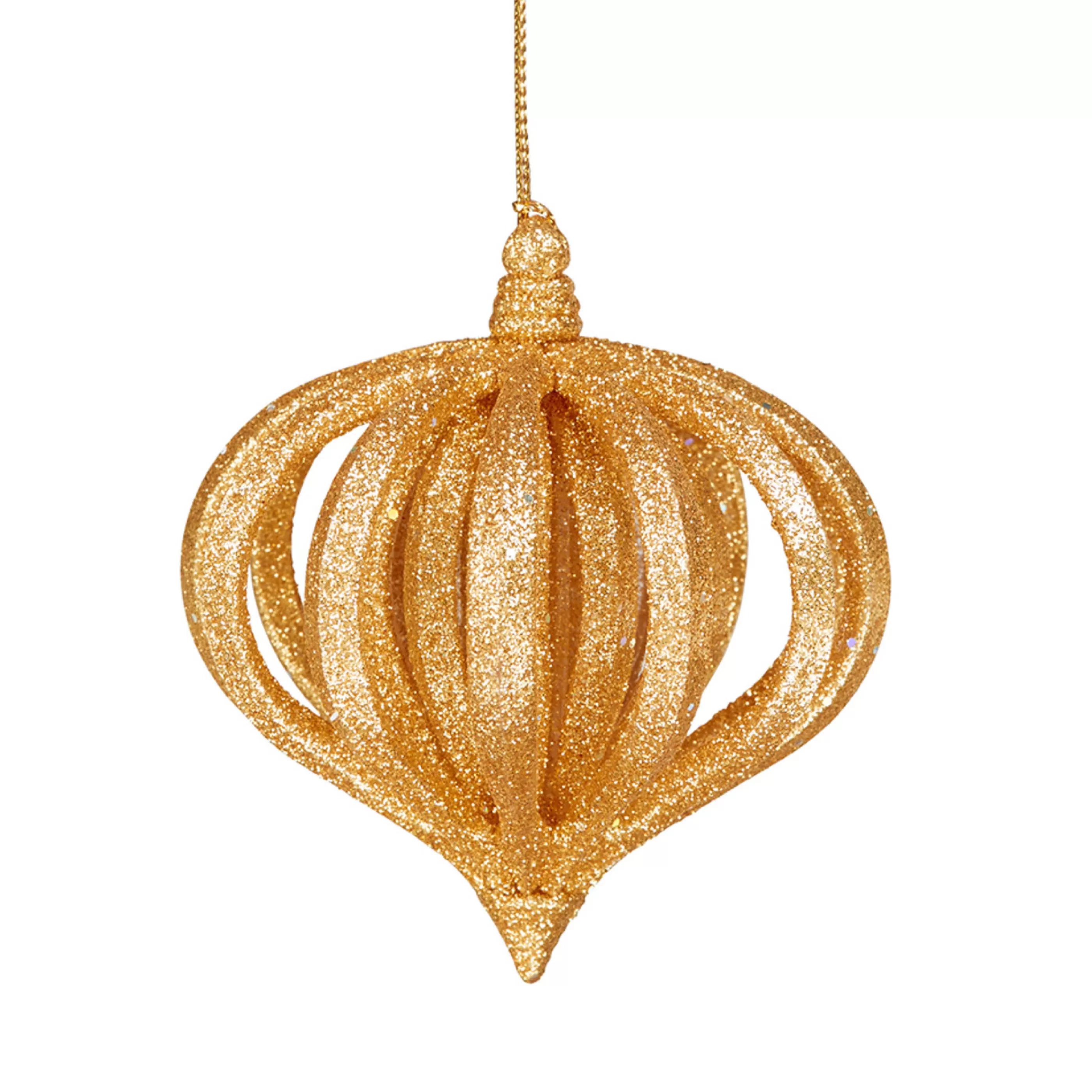 * Hanging Christmas Ornaments | Gold Glitter Layered Onion Ornament - 9Cm