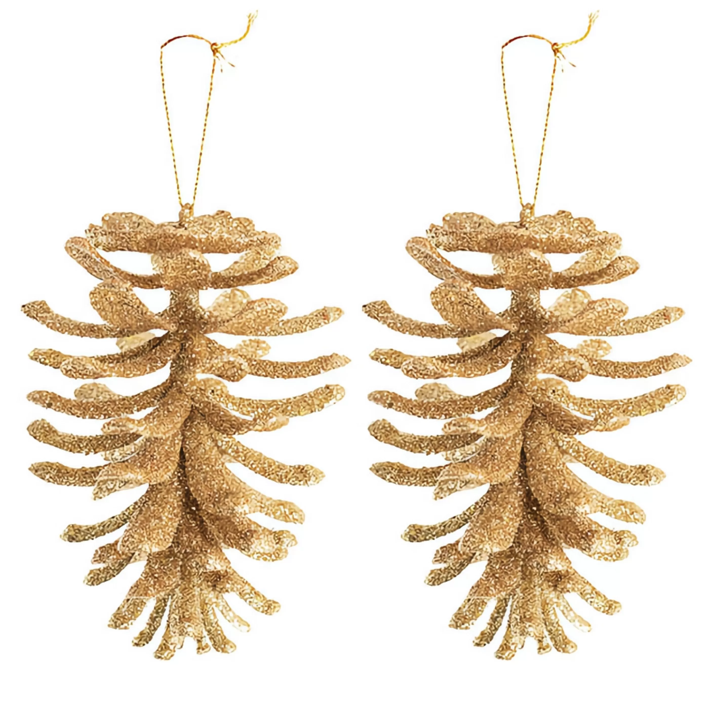 * Hanging Christmas Ornaments | Gold Glittered Pinecone Ornament (Set Of 2) - 14Cm