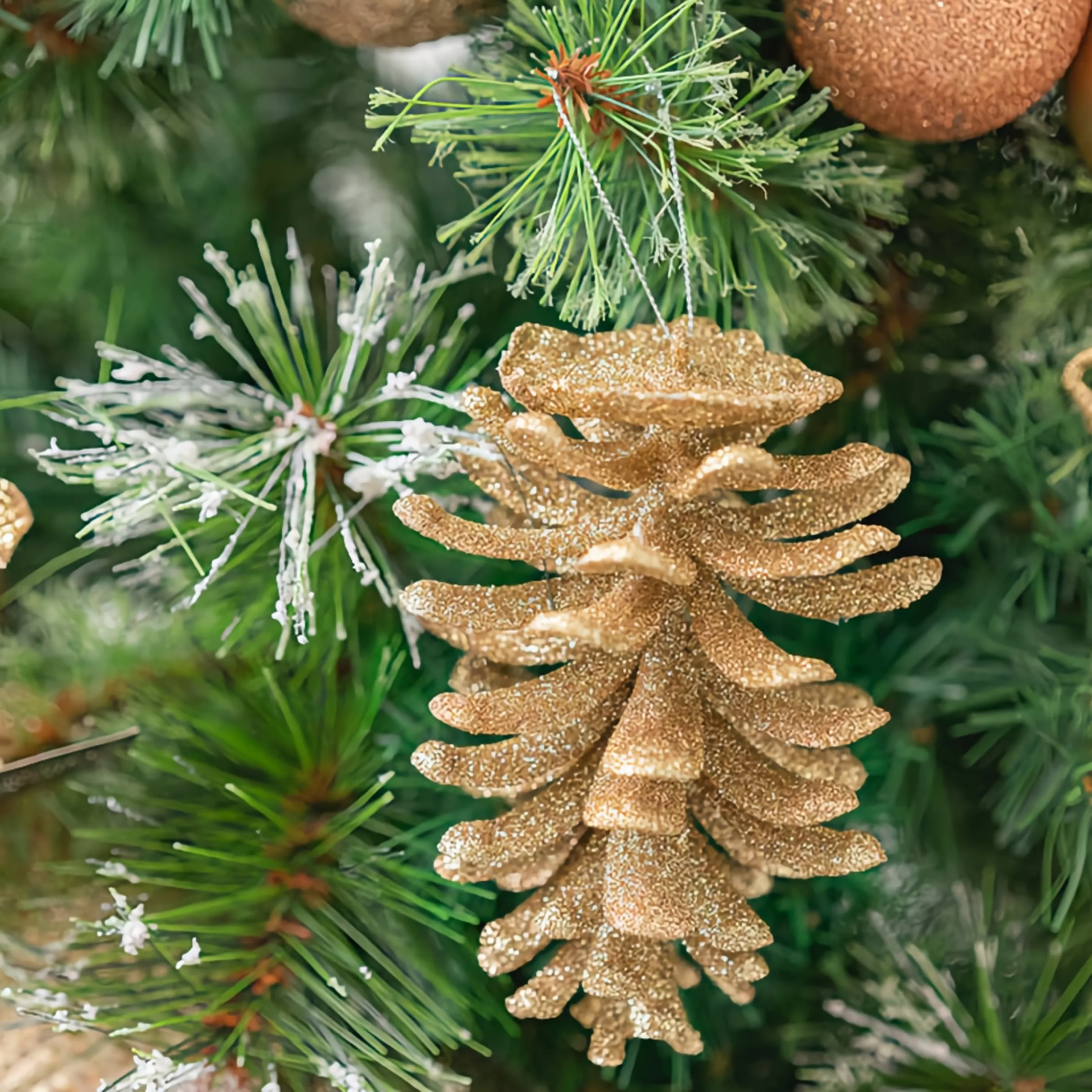 * Hanging Christmas Ornaments | Gold Glittered Pinecone Ornament (Set Of 2) - 14Cm