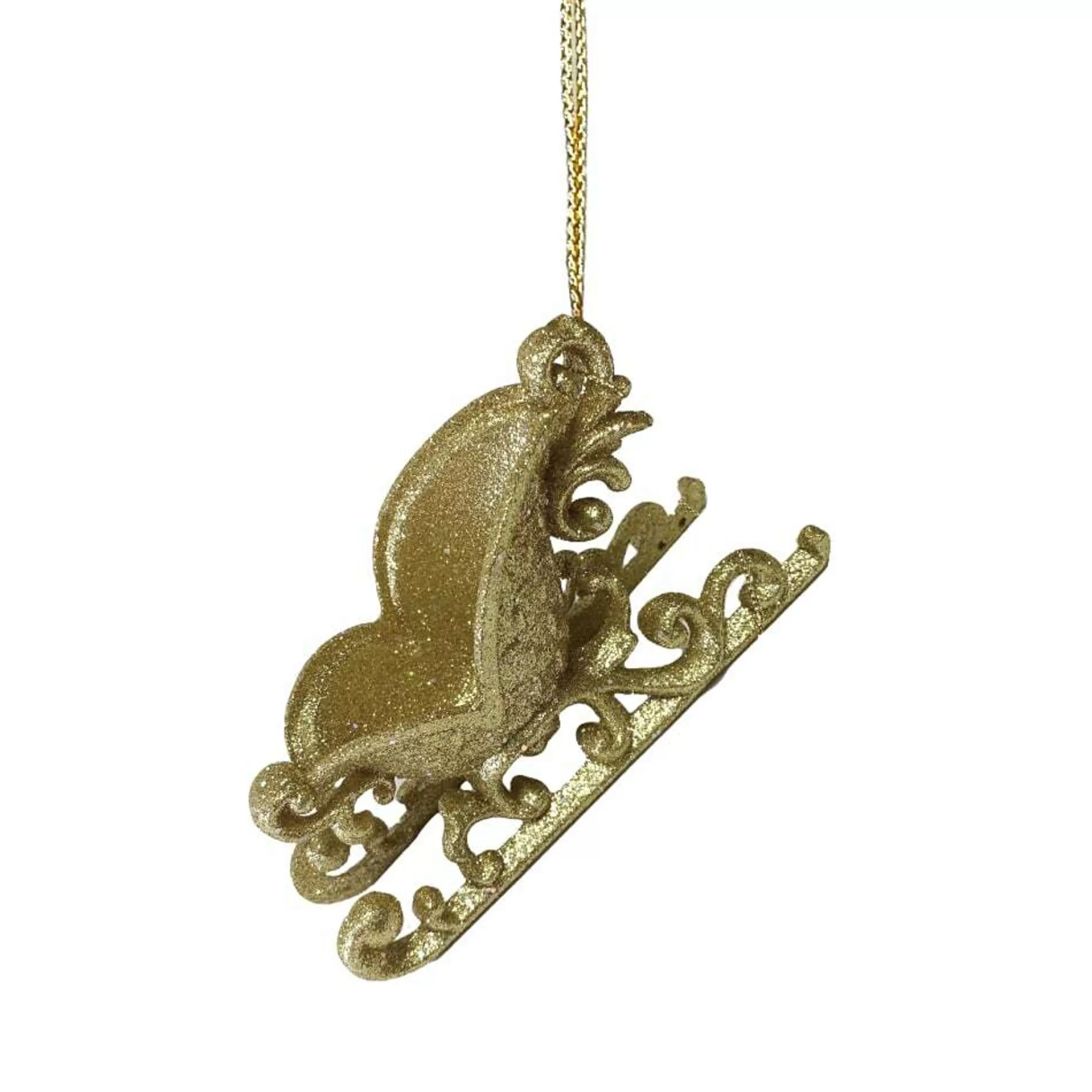 * Hanging Christmas Ornaments | Gold Hanging Sleigh Ornament - 13Cm