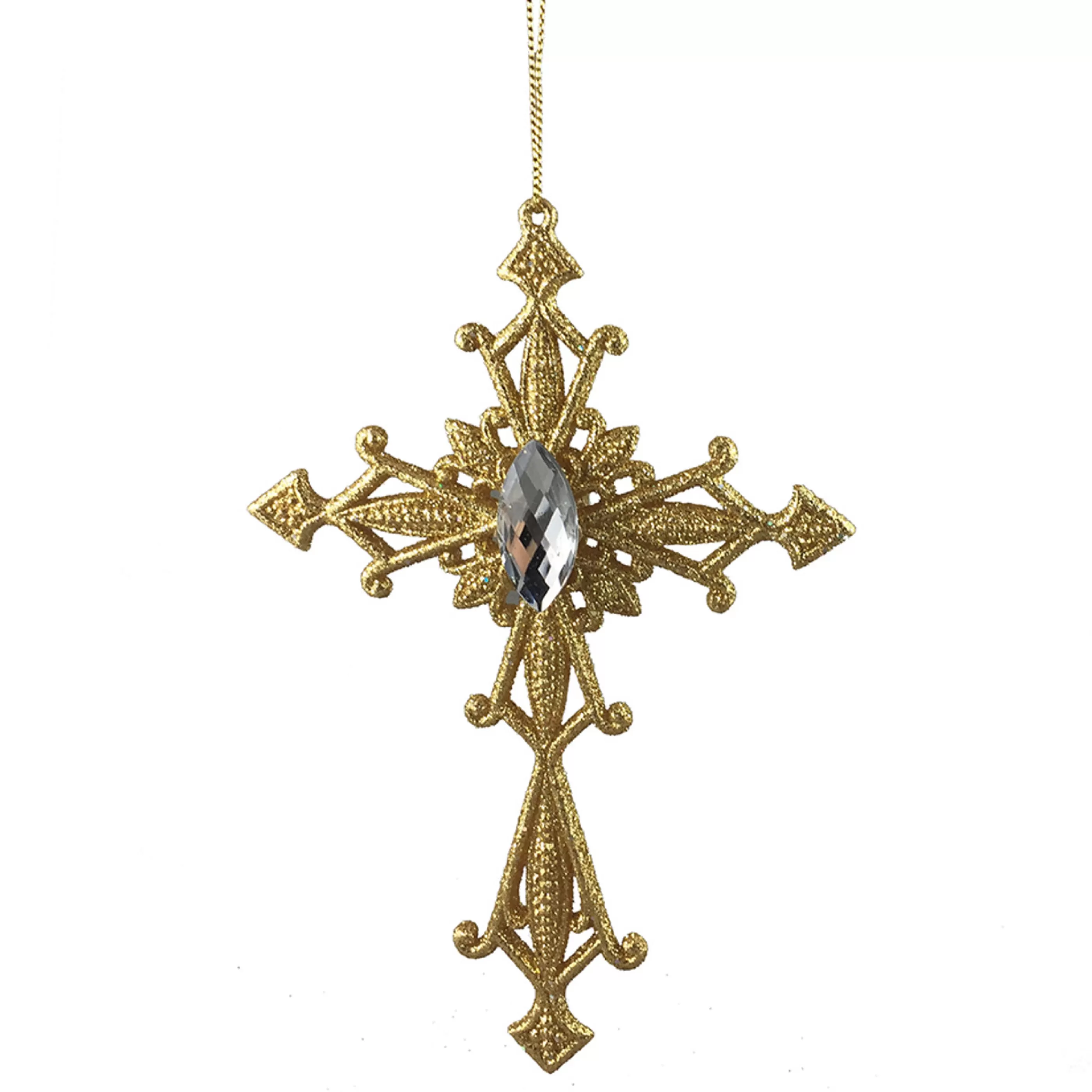 * Hanging Christmas Ornaments | Gold Jewelled Cross Hanging Ornament - 17Cm