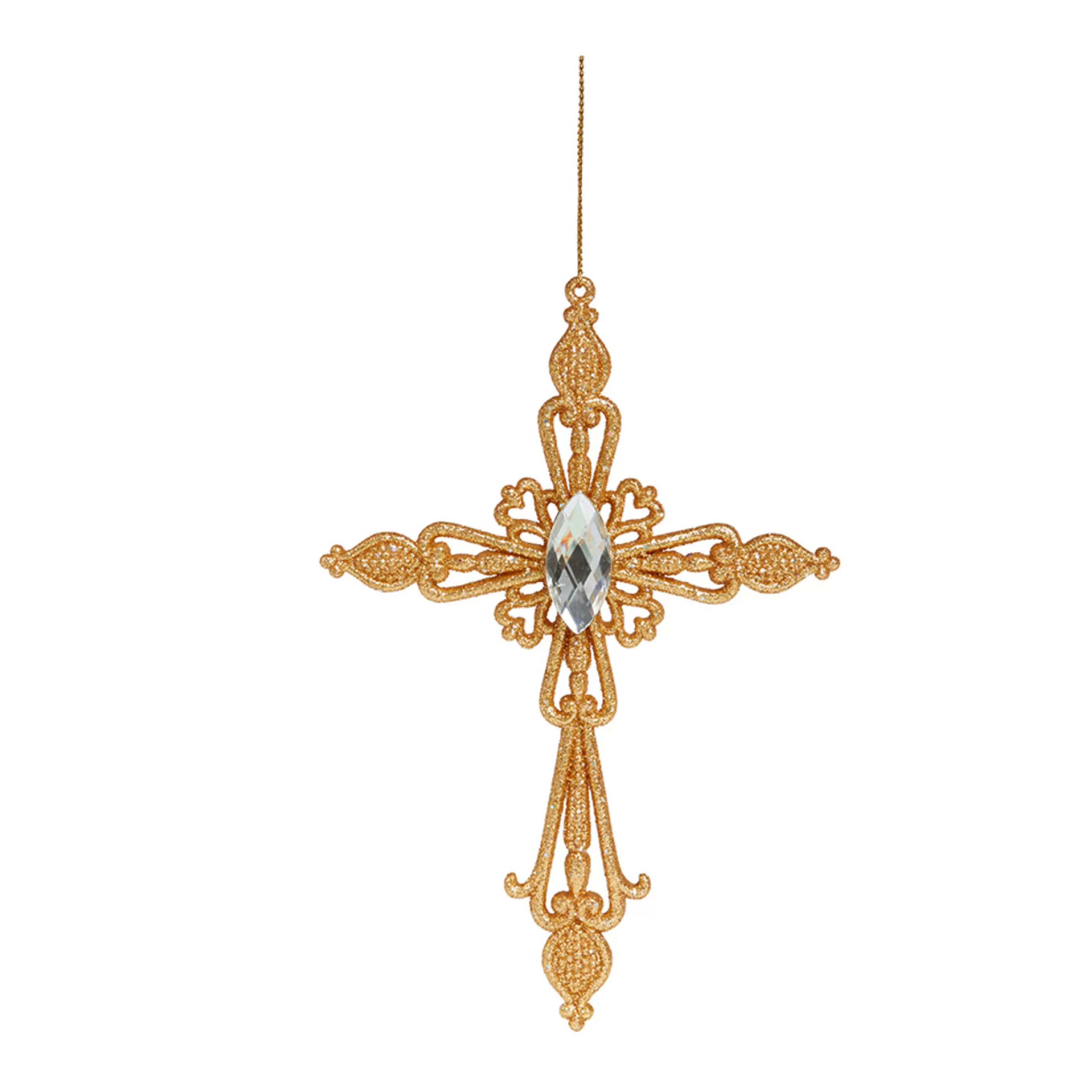 * Hanging Christmas Ornaments | Gold Jewelled Cross Ornament - 17Cm