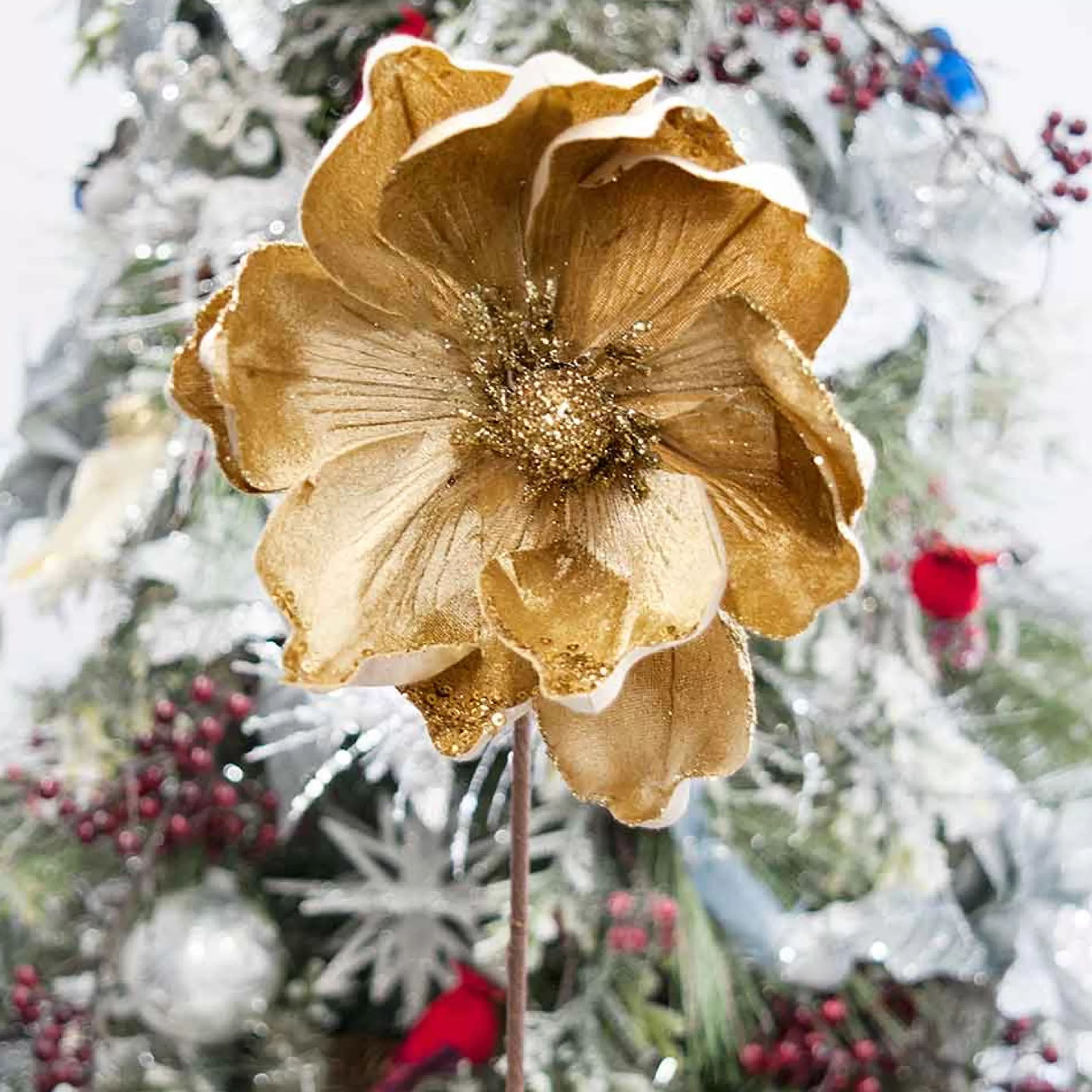 * Floristry | Gold Magnolia Flower With Sequins - 22Cm