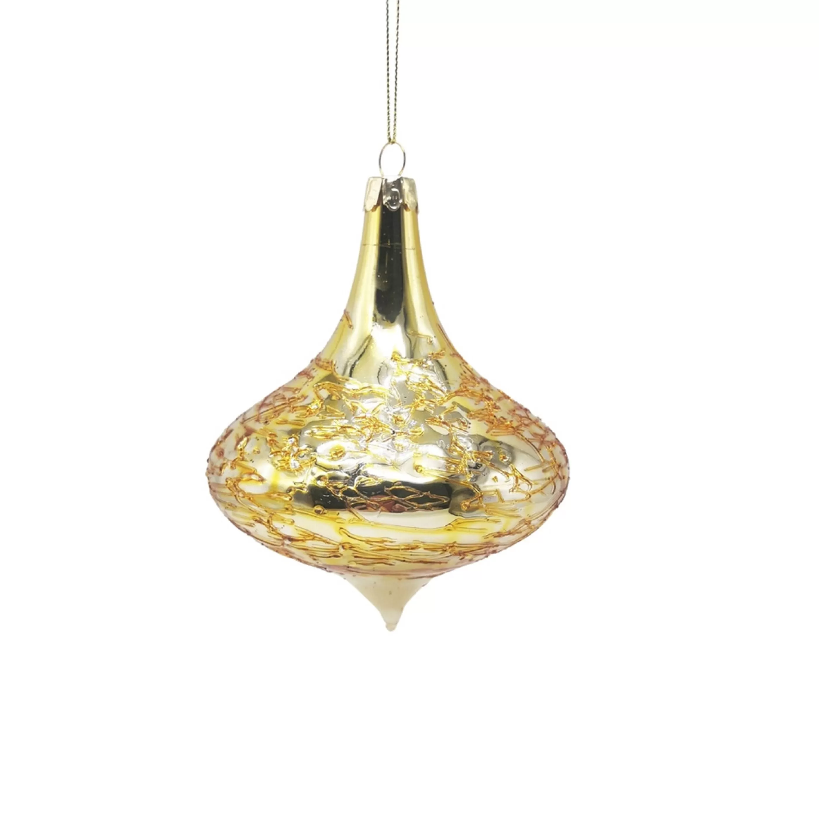 * Hanging Christmas Ornaments | Gold Onion Drop Glass Ornament - 12Cm